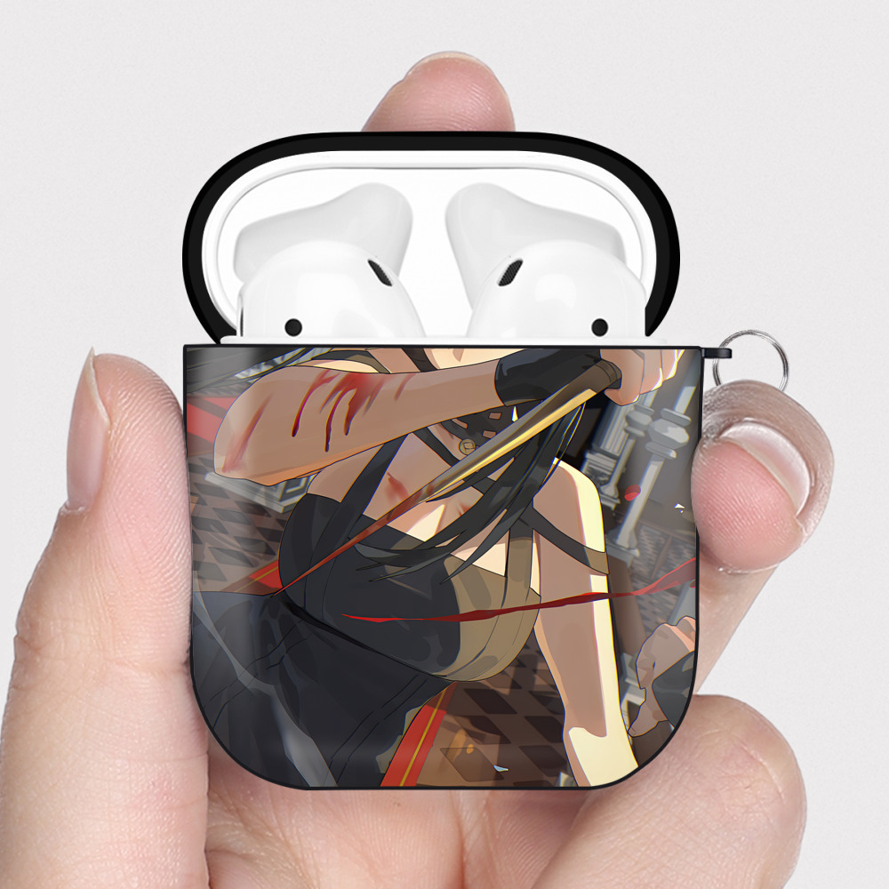 （画像用） SPY×FAMILY间谍家家酒 AirPods 第2世代保護ケース ハードシェル ブラック 耐衝撃・防指紋・カラビナ付き
