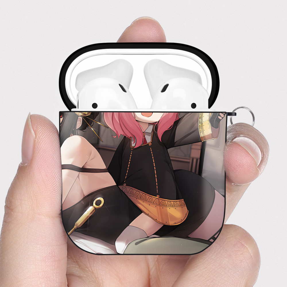 （画像用） SPY×FAMILY间谍家家酒 AirPods 第2世代保護ケース ハードシェル ブラック 耐衝撃・防指紋・カラビナ付き