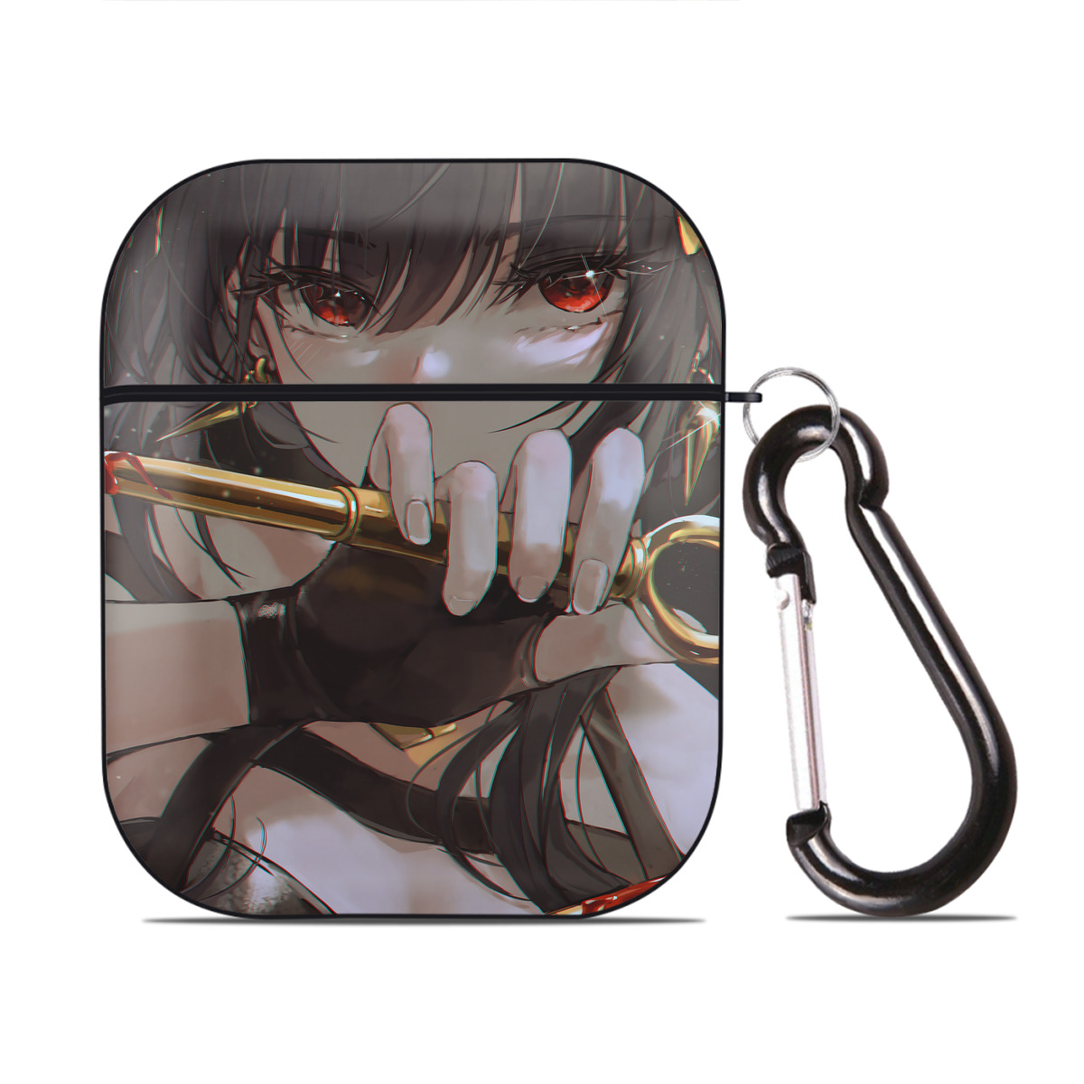 （画像用） SPY×FAMILY间谍家家酒 AirPods 第2世代保護ケース ハードシェル ブラック 耐衝撃・防指紋・カラビナ付き