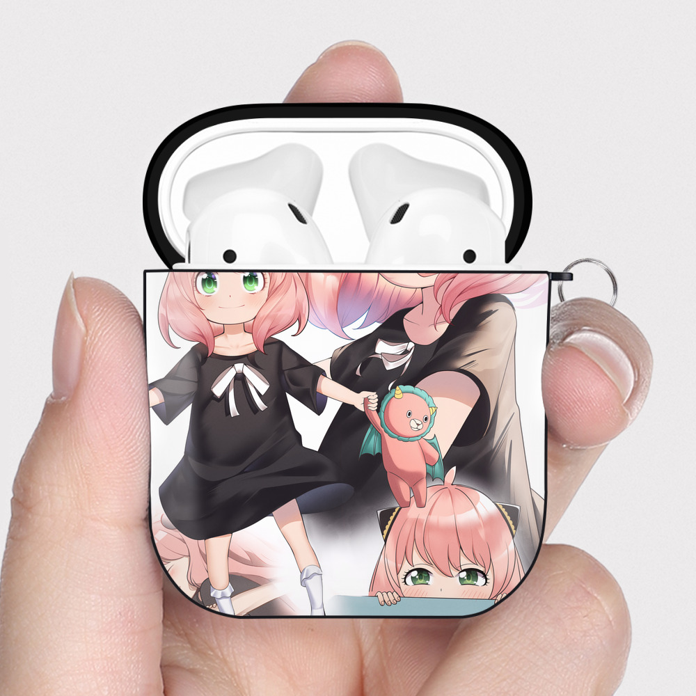 （画像用） SPY×FAMILY间谍家家酒 AirPods 第2世代保護ケース ハードシェル ブラック 耐衝撃・防指紋・カラビナ付き