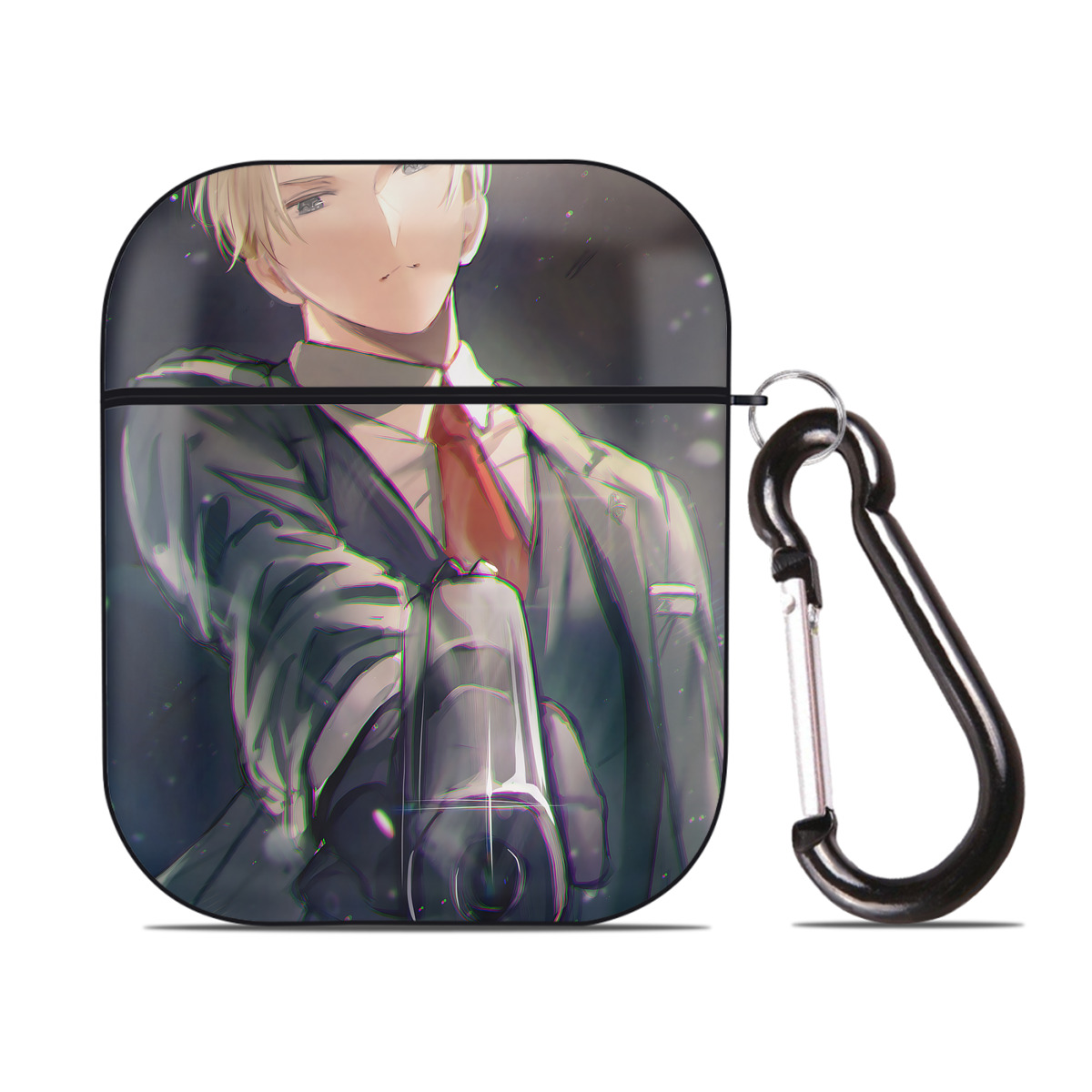 （画像用） SPY×FAMILY间谍家家酒 AirPods 第2世代保護ケース ハードシェル ブラック 耐衝撃・防指紋・カラビナ付き