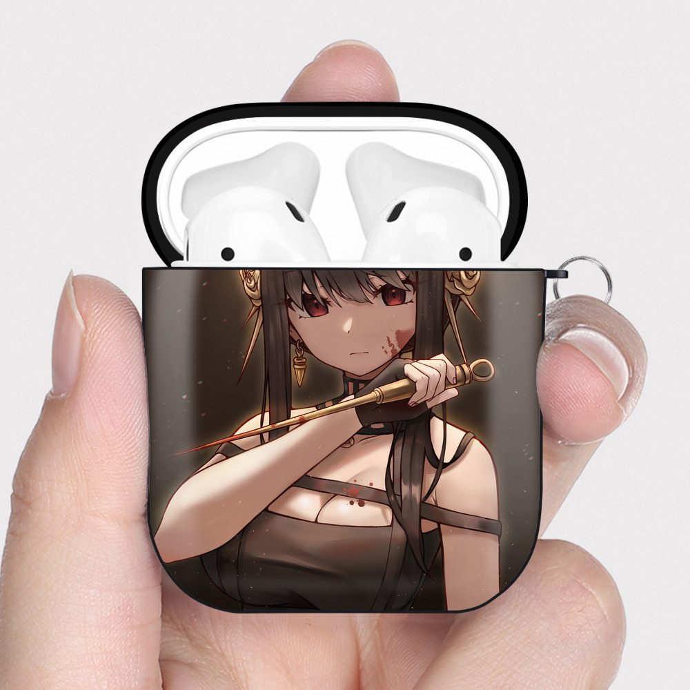 （画像用） SPY×FAMILY间谍家家酒 AirPods 第2世代保護ケース ハードシェル ブラック 耐衝撃・防指紋・カラビナ付き