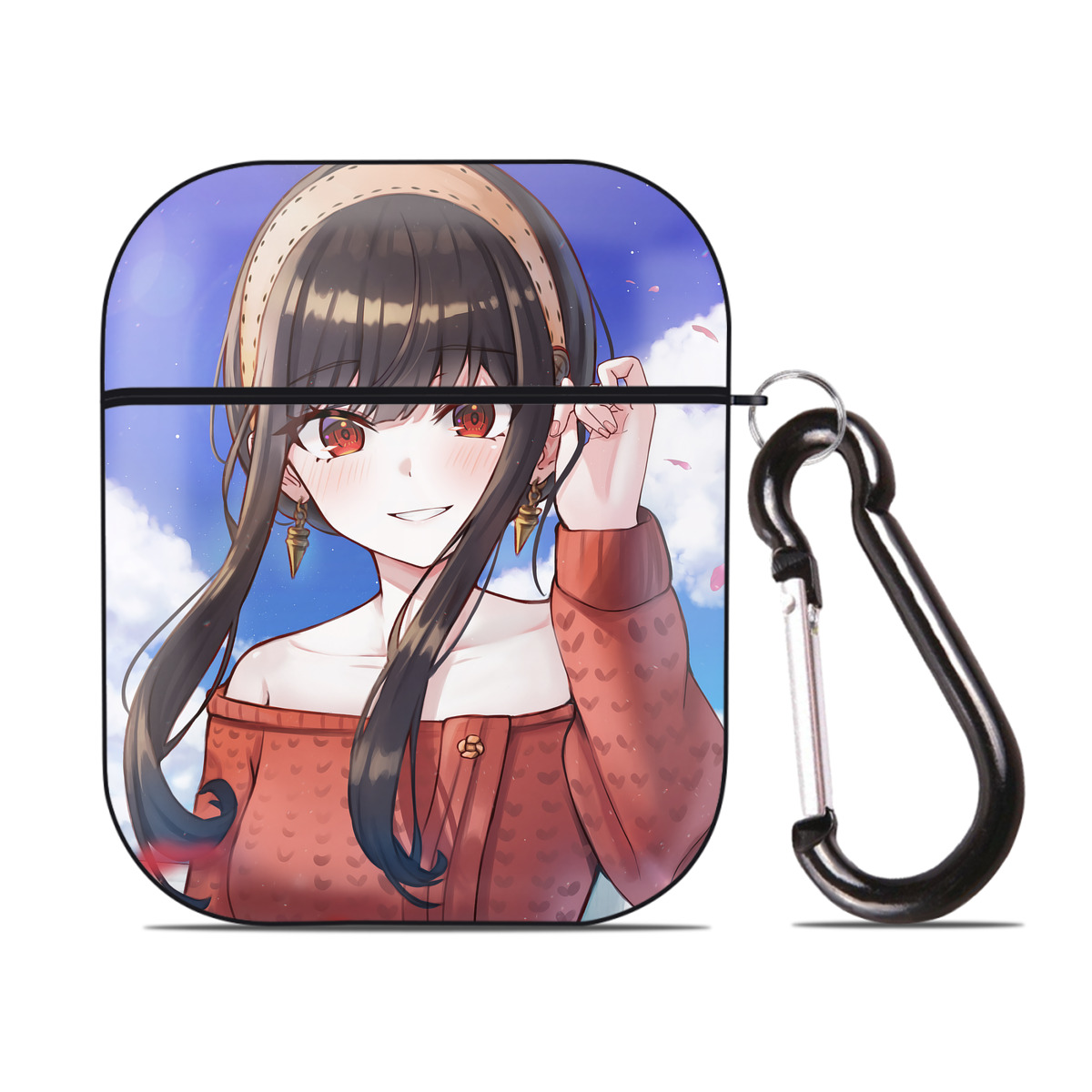 （画像用） SPY×FAMILY间谍家家酒 AirPods 第2世代保護ケース ハードシェル ブラック 耐衝撃・防指紋・カラビナ付き