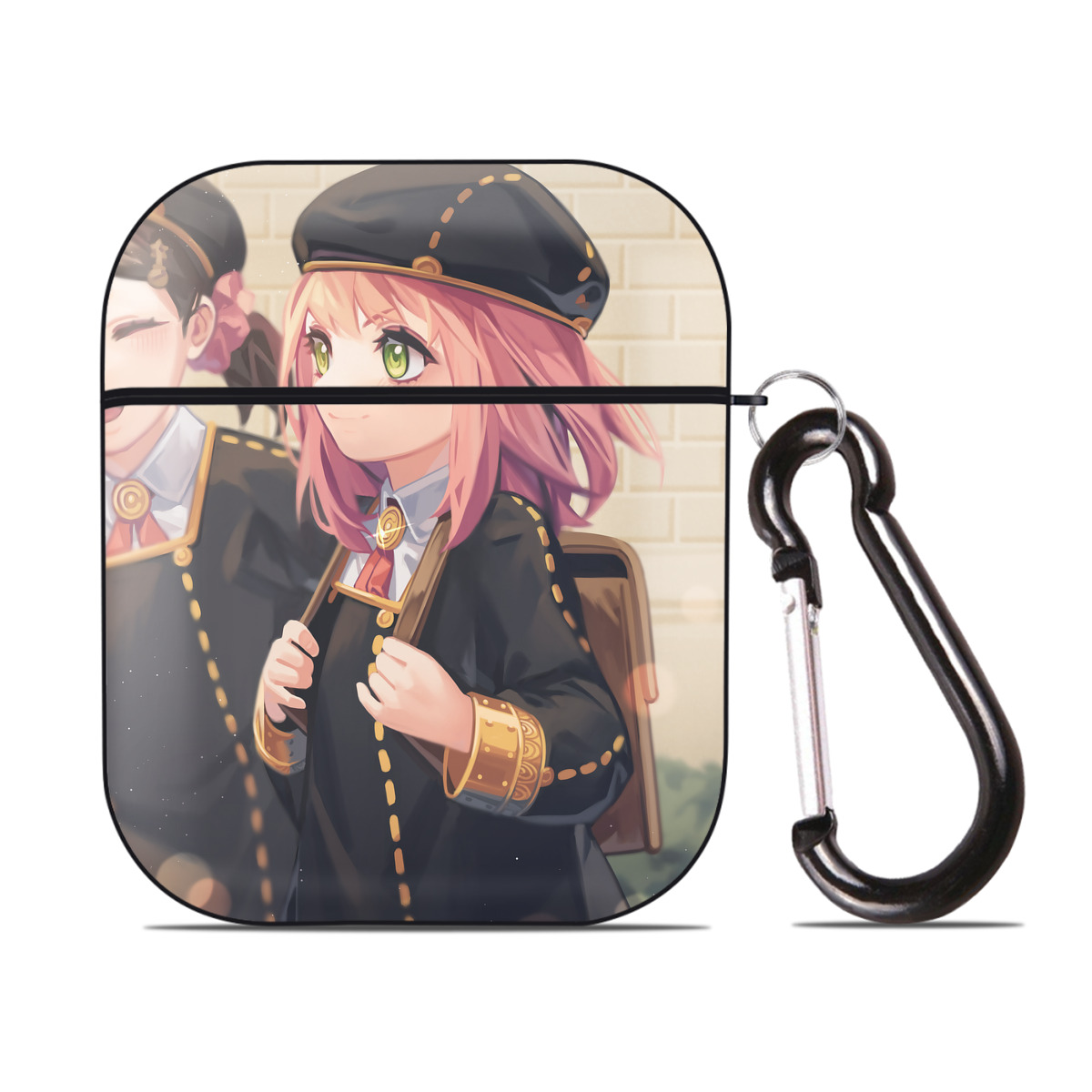 （画像用） SPY×FAMILY间谍家家酒 AirPods 第2世代保護ケース ハードシェル ブラック 耐衝撃・防指紋・カラビナ付き