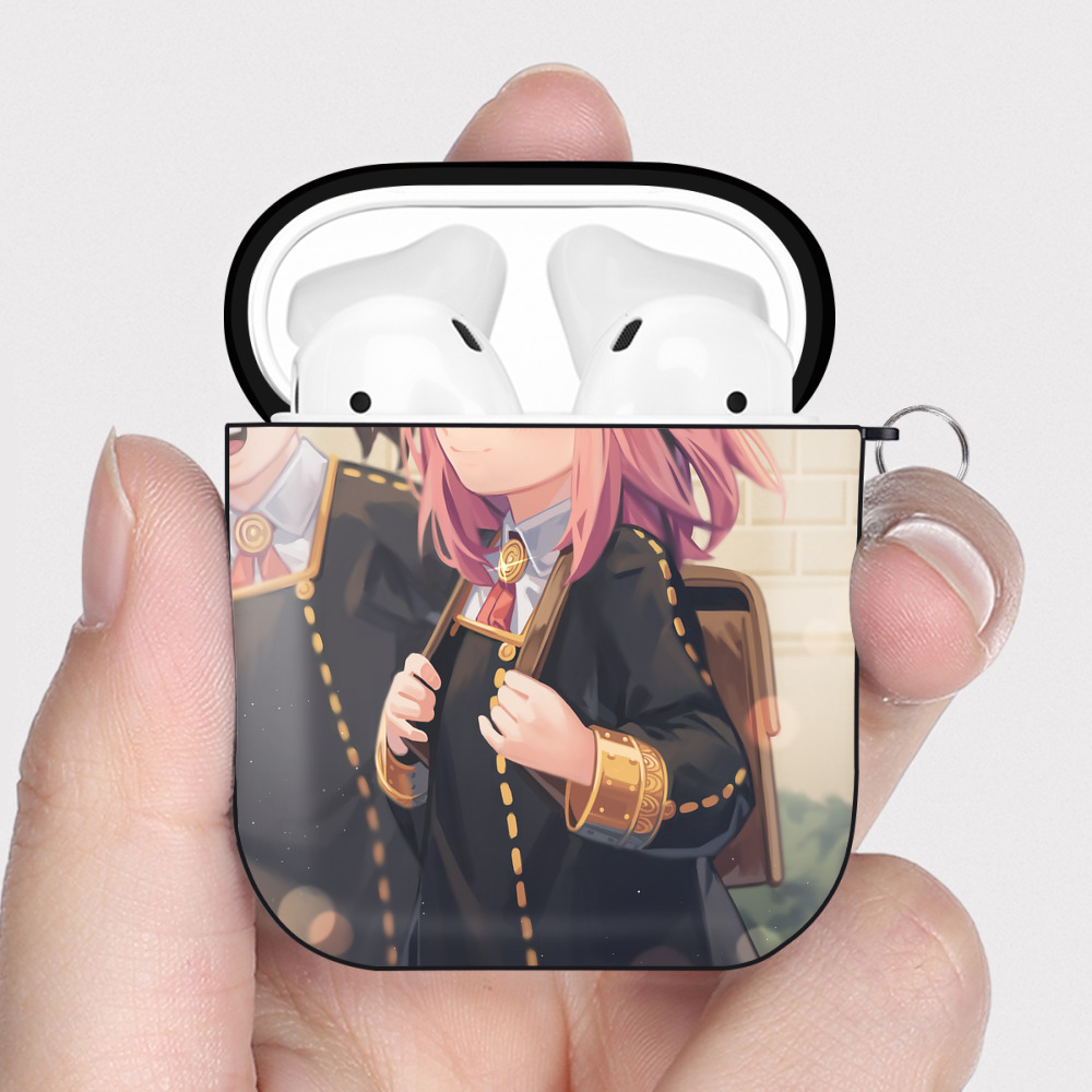 （画像用） SPY×FAMILY间谍家家酒 AirPods 第2世代保護ケース ハードシェル ブラック 耐衝撃・防指紋・カラビナ付き