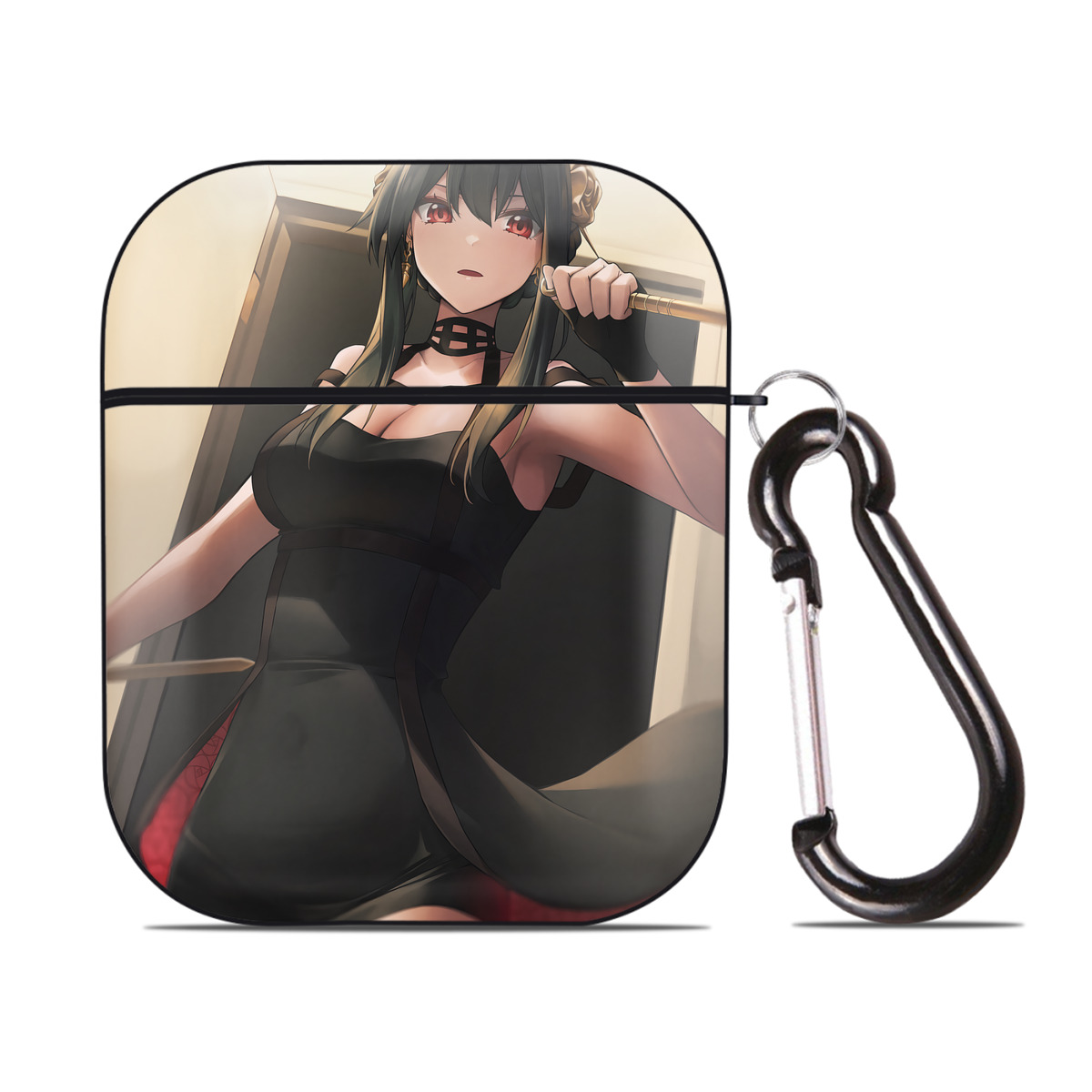 （画像用） SPY×FAMILY间谍家家酒 AirPods 第2世代保護ケース ハードシェル ブラック 耐衝撃・防指紋・カラビナ付き