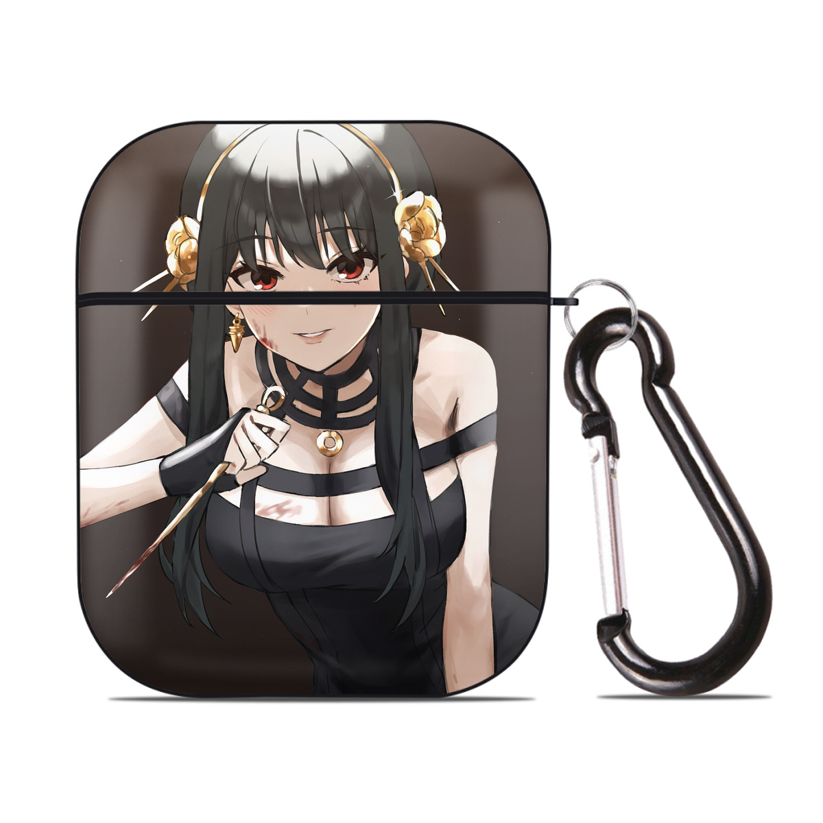（画像用） SPY×FAMILY间谍家家酒 AirPods 第2世代保護ケース ハードシェル ブラック 耐衝撃・防指紋・カラビナ付き