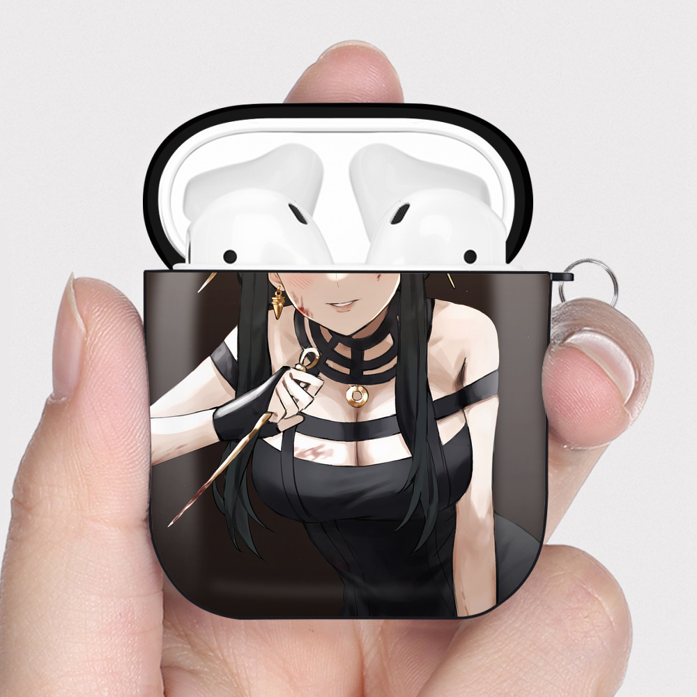 （画像用） SPY×FAMILY间谍家家酒 AirPods 第2世代保護ケース ハードシェル ブラック 耐衝撃・防指紋・カラビナ付き