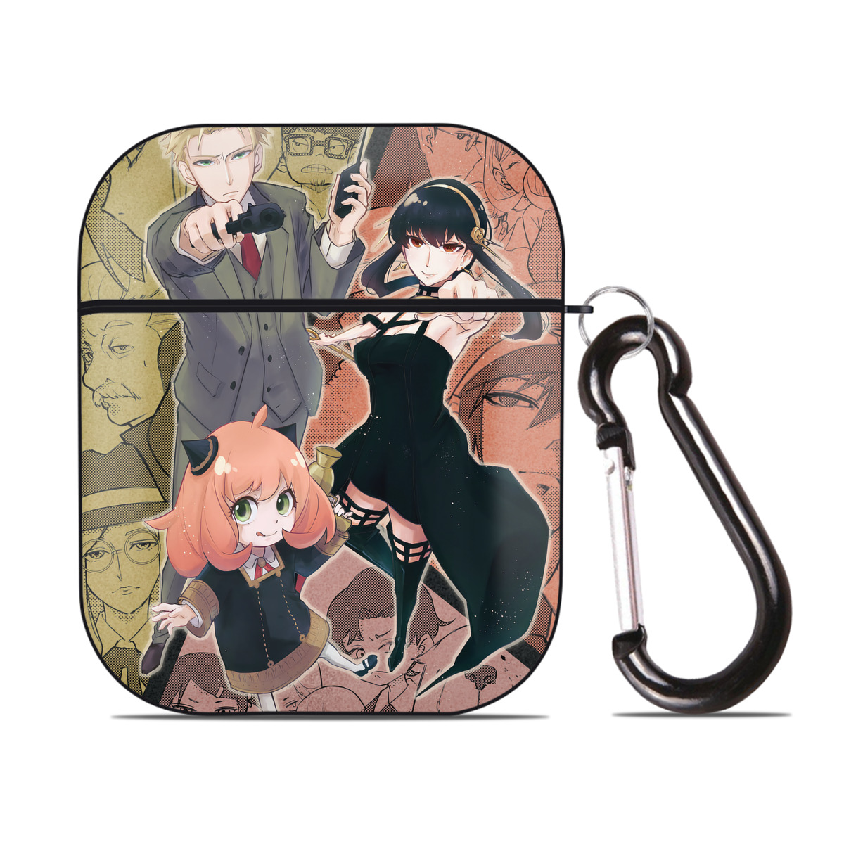 （画像用） SPY×FAMILY间谍家家酒 AirPods 第2世代保護ケース ハードシェル ブラック 耐衝撃・防指紋・カラビナ付き