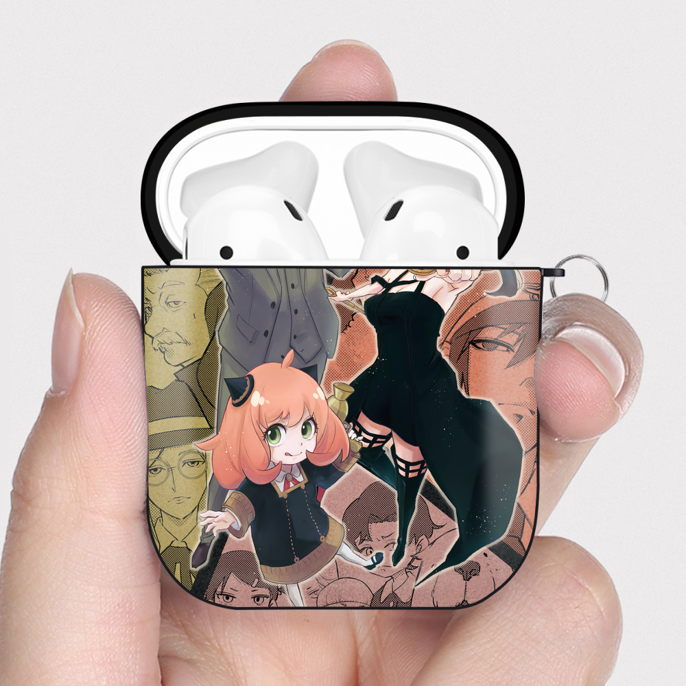 （画像用） SPY×FAMILY间谍家家酒 AirPods 第2世代保護ケース ハードシェル ブラック 耐衝撃・防指紋・カラビナ付き