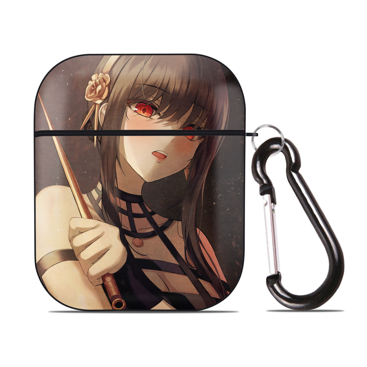 （画像用） SPY×FAMILY间谍家家酒 AirPods 第2世代保護ケース ハードシェル ブラック 耐衝撃・防指紋・カラビナ付き