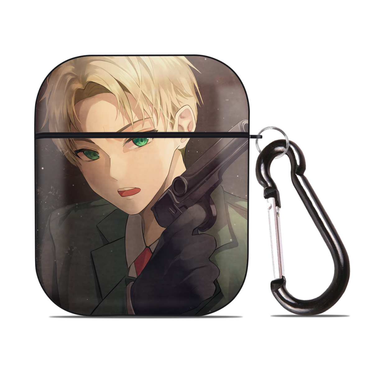 （画像用） SPY×FAMILY间谍家家酒 AirPods 第2世代保護ケース ハードシェル ブラック 耐衝撃・防指紋・カラビナ付き