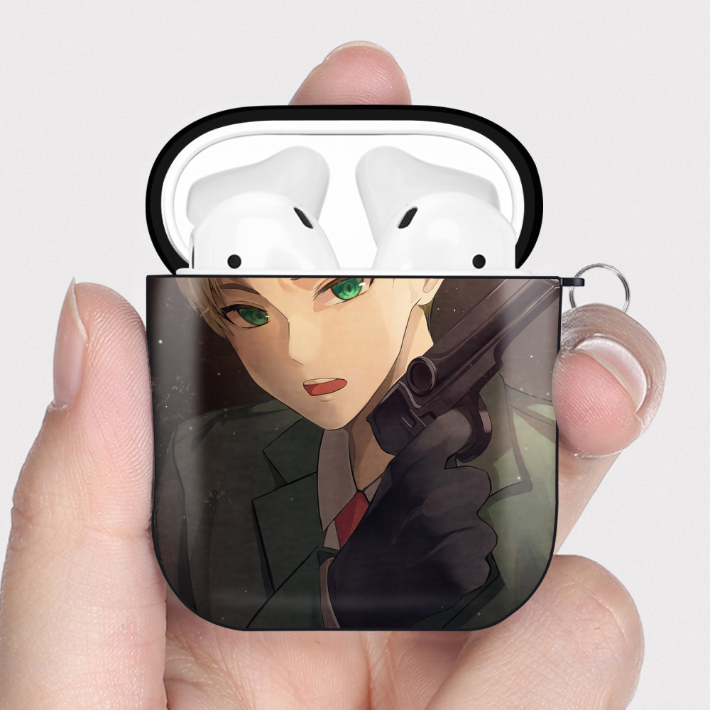 （画像用） SPY×FAMILY间谍家家酒 AirPods 第2世代保護ケース ハードシェル ブラック 耐衝撃・防指紋・カラビナ付き
