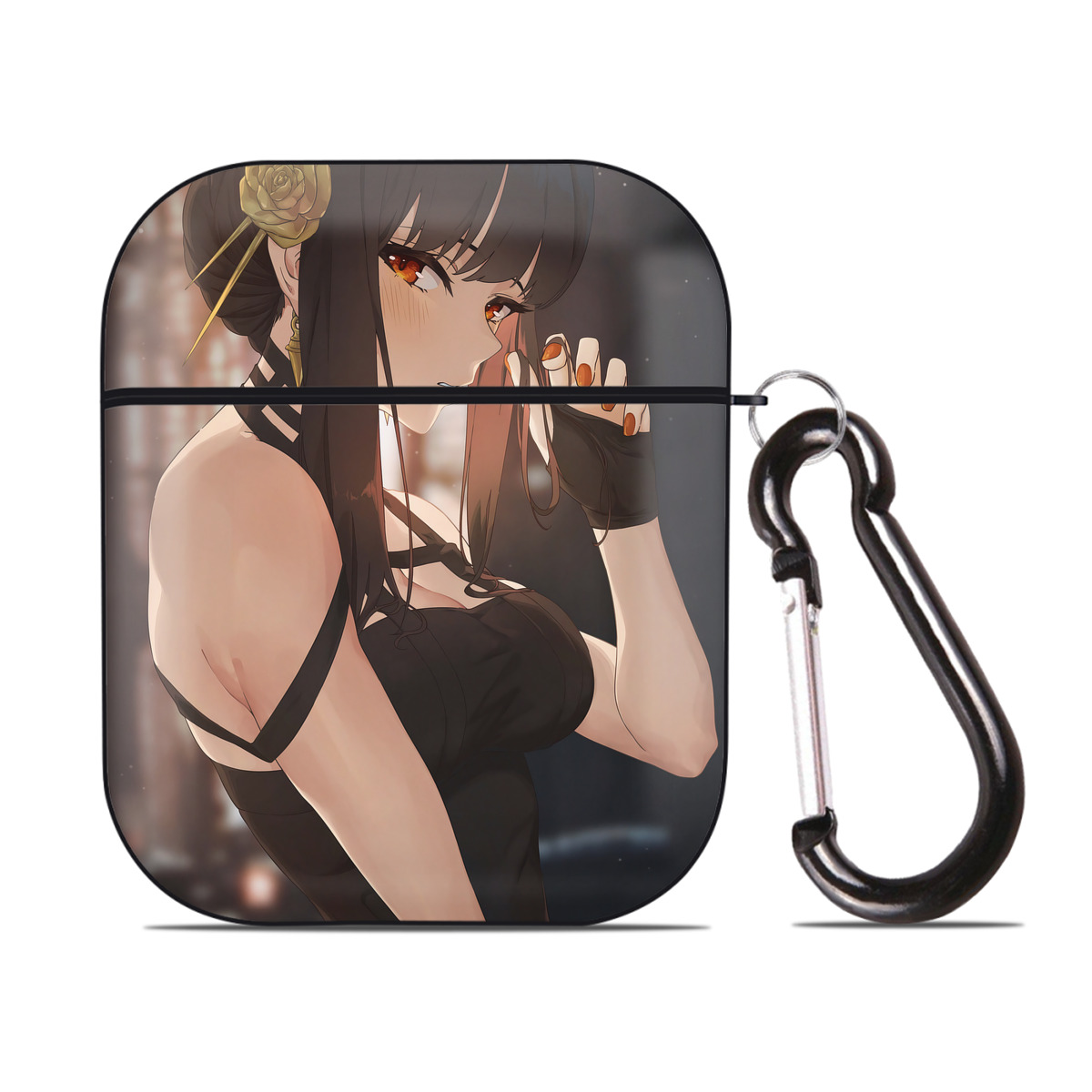 （画像用） SPY×FAMILY间谍家家酒 AirPods 第2世代保護ケース ハードシェル ブラック 耐衝撃・防指紋・カラビナ付き