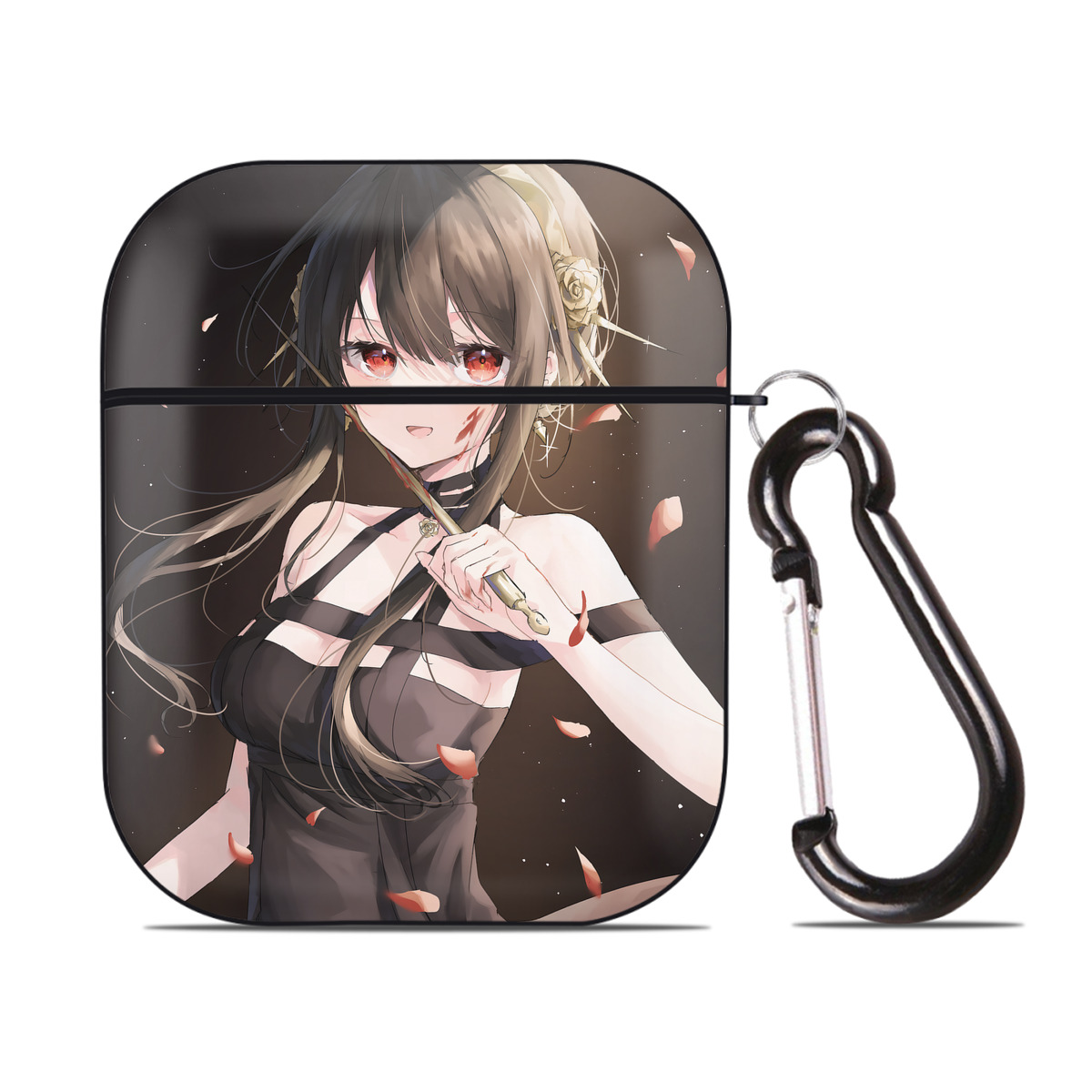 （画像用） SPY×FAMILY间谍家家酒 AirPods 第2世代保護ケース ハードシェル ブラック 耐衝撃・防指紋・カラビナ付き