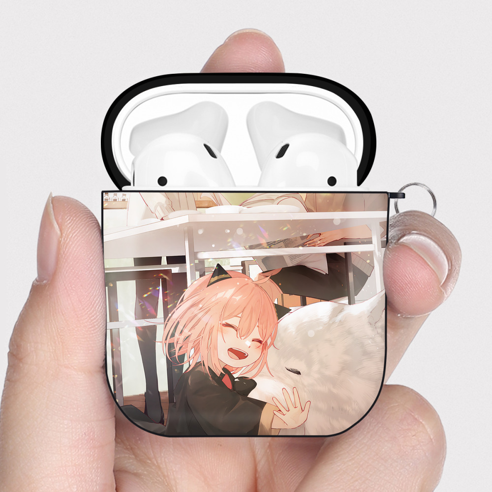 （画像用） SPY×FAMILY间谍家家酒 AirPods 第2世代保護ケース ハードシェル ブラック 耐衝撃・防指紋・カラビナ付き