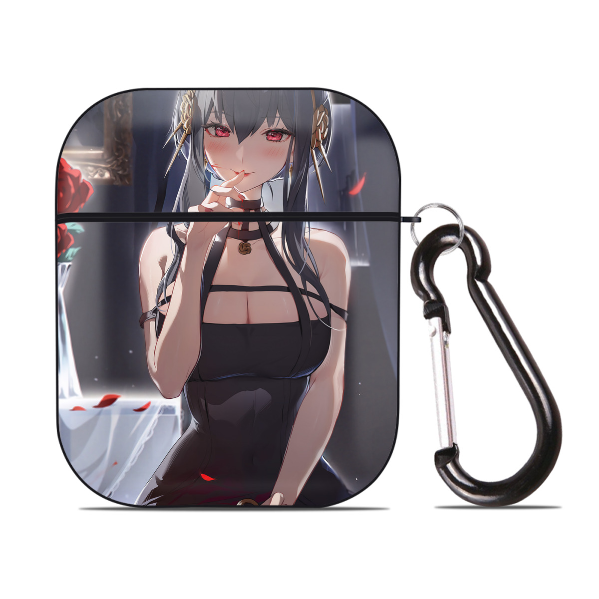 （画像用） SPY×FAMILY间谍家家酒 AirPods 第2世代保護ケース ハードシェル ブラック 耐衝撃・防指紋・カラビナ付き