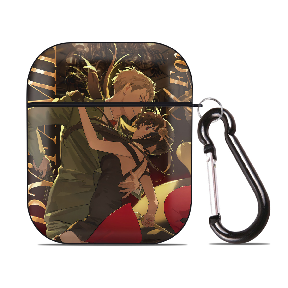 （画像用） SPY×FAMILY间谍家家酒 AirPods 第2世代保護ケース ハードシェル ブラック 耐衝撃・防指紋・カラビナ付き