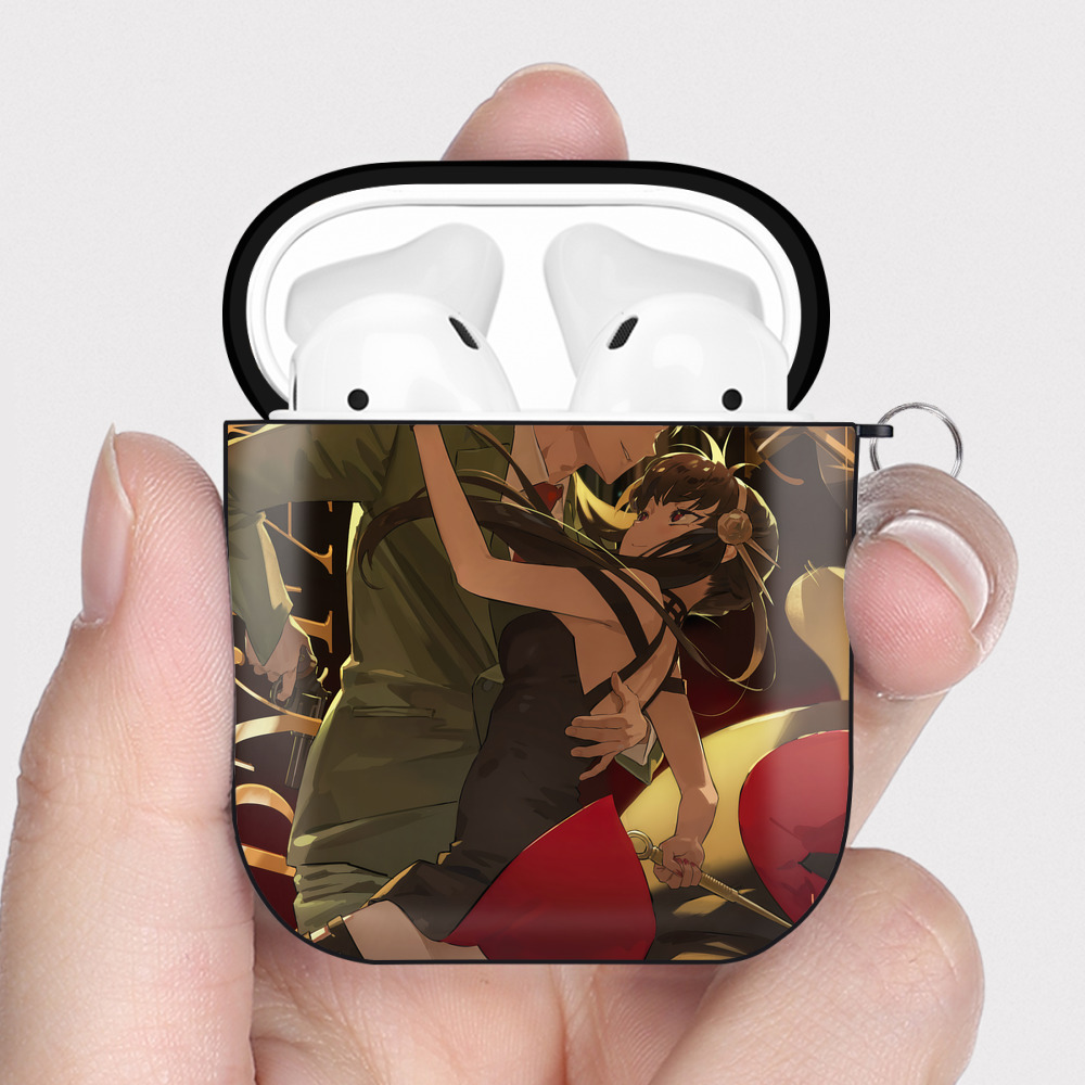 （画像用） SPY×FAMILY间谍家家酒 AirPods 第2世代保護ケース ハードシェル ブラック 耐衝撃・防指紋・カラビナ付き