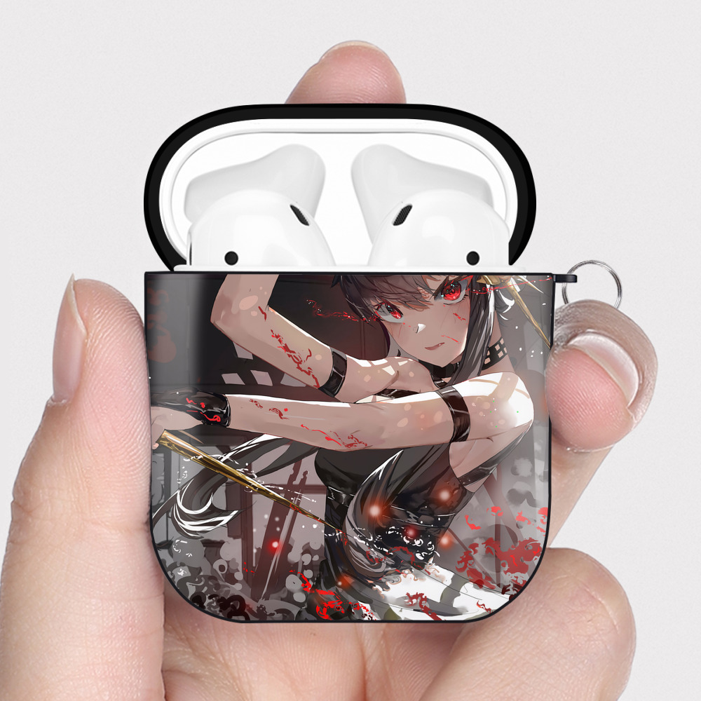 （画像用） SPY×FAMILY间谍家家酒 AirPods 第2世代保護ケース ハードシェル ブラック 耐衝撃・防指紋・カラビナ付き
