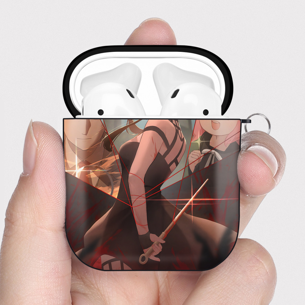 （画像用） SPY×FAMILY间谍家家酒 AirPods 第2世代保護ケース ハードシェル ブラック 耐衝撃・防指紋・カラビナ付き