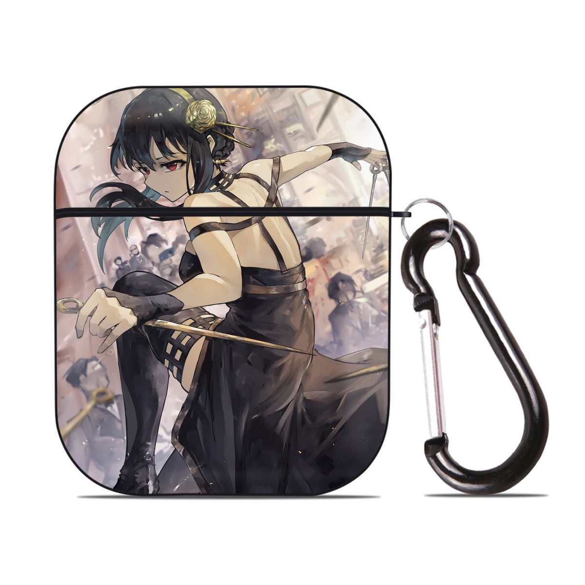 （画像用） SPY×FAMILY间谍家家酒 AirPods 第2世代保護ケース ハードシェル ブラック 耐衝撃・防指紋・カラビナ付き