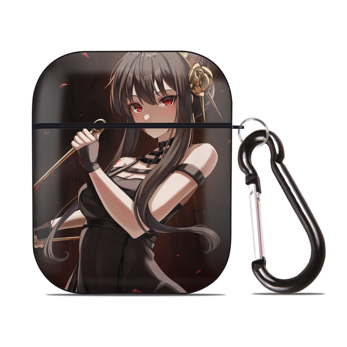 （画像用） SPY×FAMILY间谍家家酒 AirPods 第2世代保護ケース ハードシェル ブラック 耐衝撃・防指紋・カラビナ付き