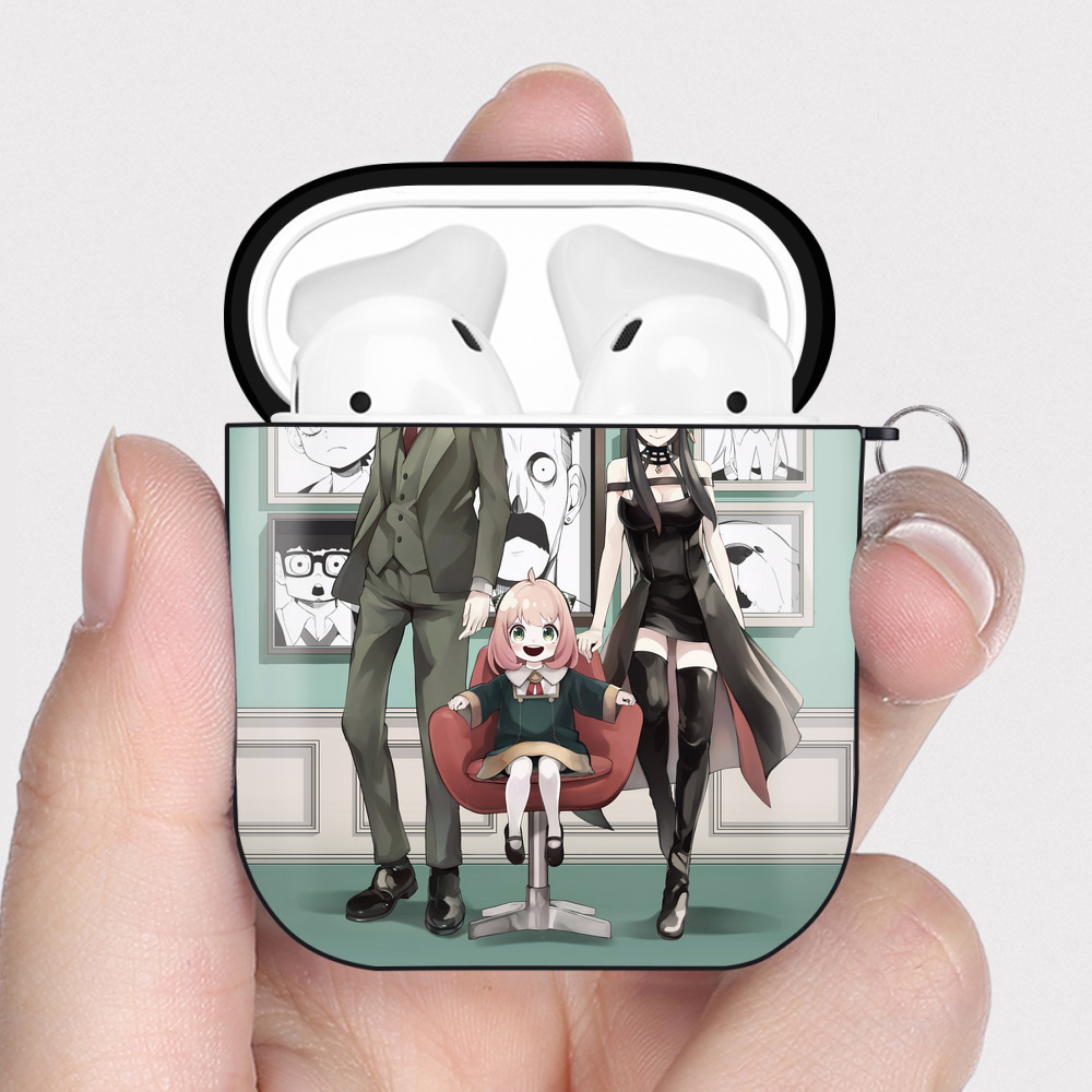 （画像用） SPY×FAMILY间谍家家酒 AirPods 第2世代保護ケース ハードシェル ブラック 耐衝撃・防指紋・カラビナ付き