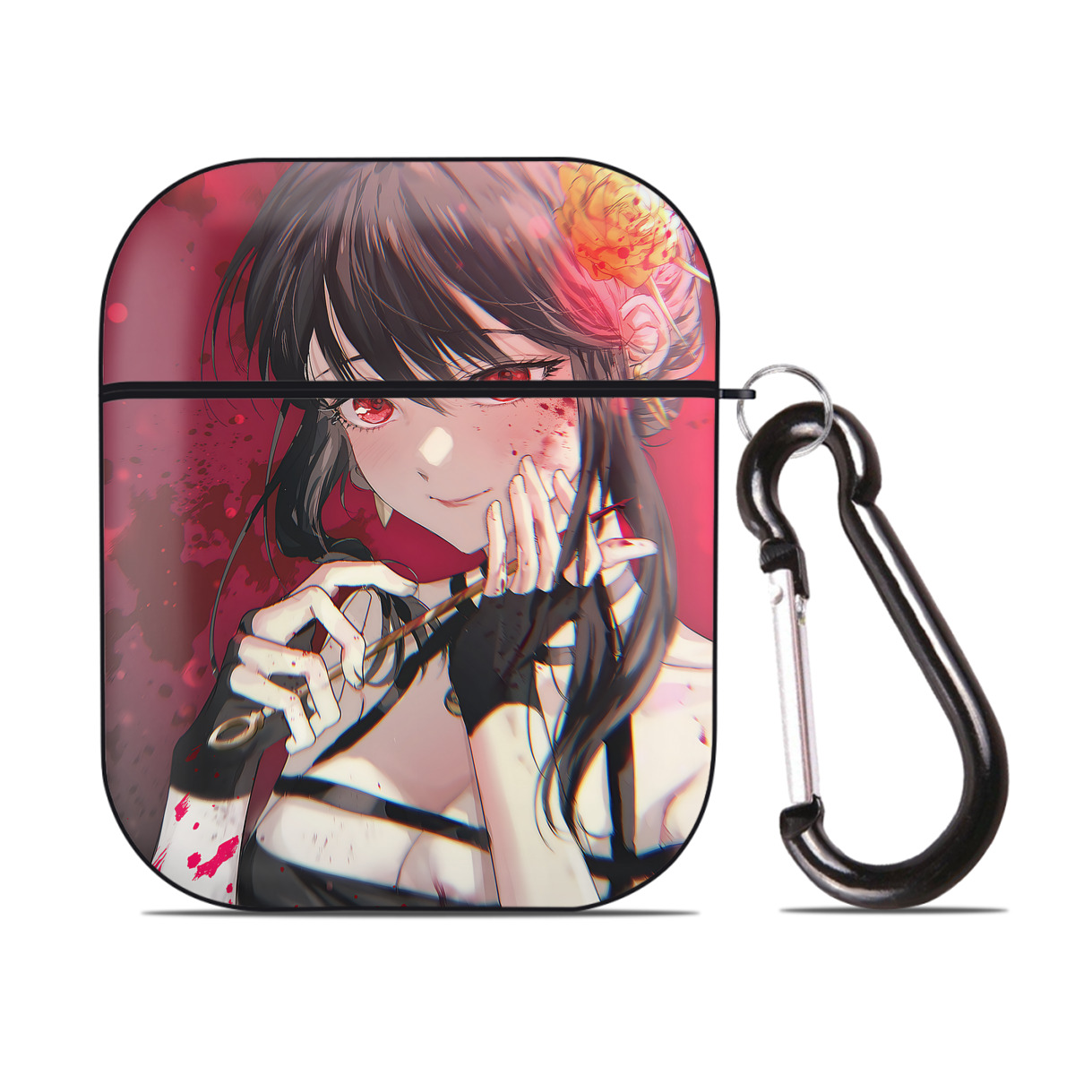 （画像用） SPY×FAMILY间谍家家酒 AirPods 第2世代保護ケース ハードシェル ブラック 耐衝撃・防指紋・カラビナ付き