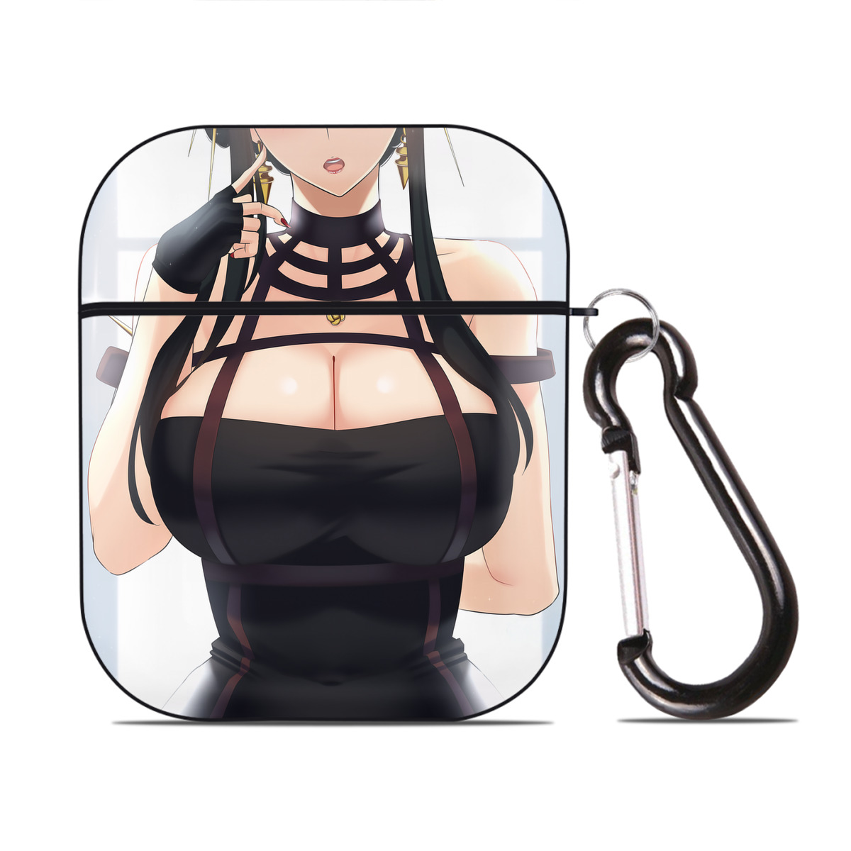 （画像用） SPY×FAMILY间谍家家酒 AirPods 第2世代保護ケース ハードシェル ブラック 耐衝撃・防指紋・カラビナ付き