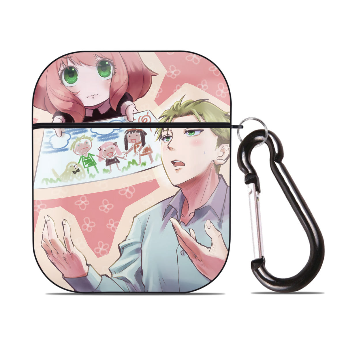（画像用） SPY×FAMILY间谍家家酒 AirPods 第2世代保護ケース ハードシェル ブラック 耐衝撃・防指紋・カラビナ付き