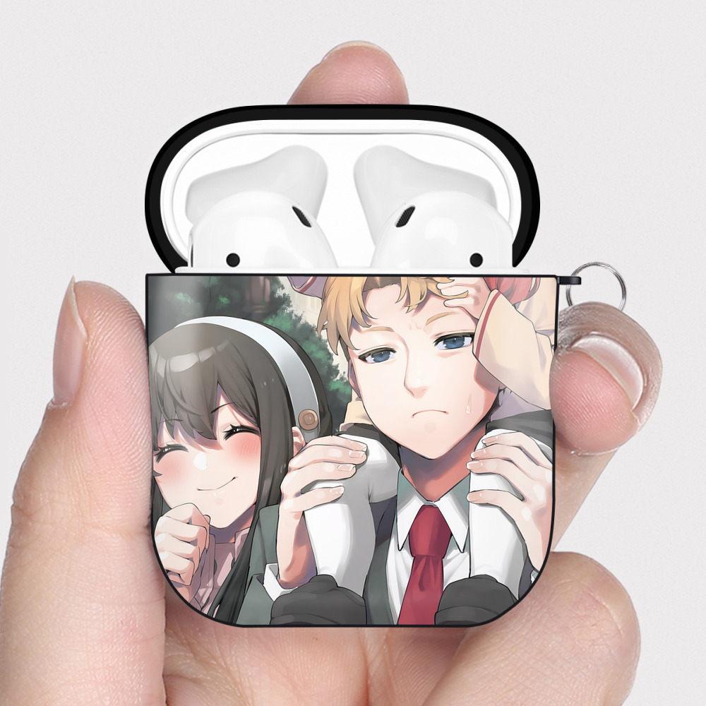 （画像用） SPY×FAMILY间谍家家酒 AirPods 第2世代保護ケース ハードシェル ブラック 耐衝撃・防指紋・カラビナ付き