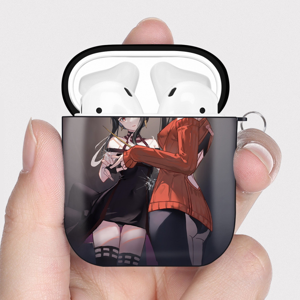 （画像用） SPY×FAMILY间谍家家酒 AirPods 第2世代保護ケース ハードシェル ブラック 耐衝撃・防指紋・カラビナ付き