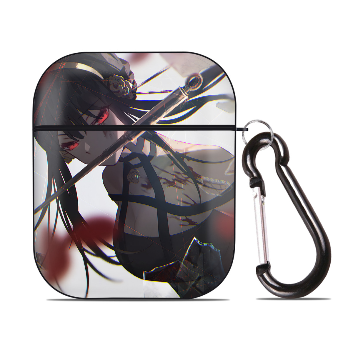 （画像用） SPY×FAMILY间谍家家酒 AirPods 第2世代保護ケース ハードシェル ブラック 耐衝撃・防指紋・カラビナ付き