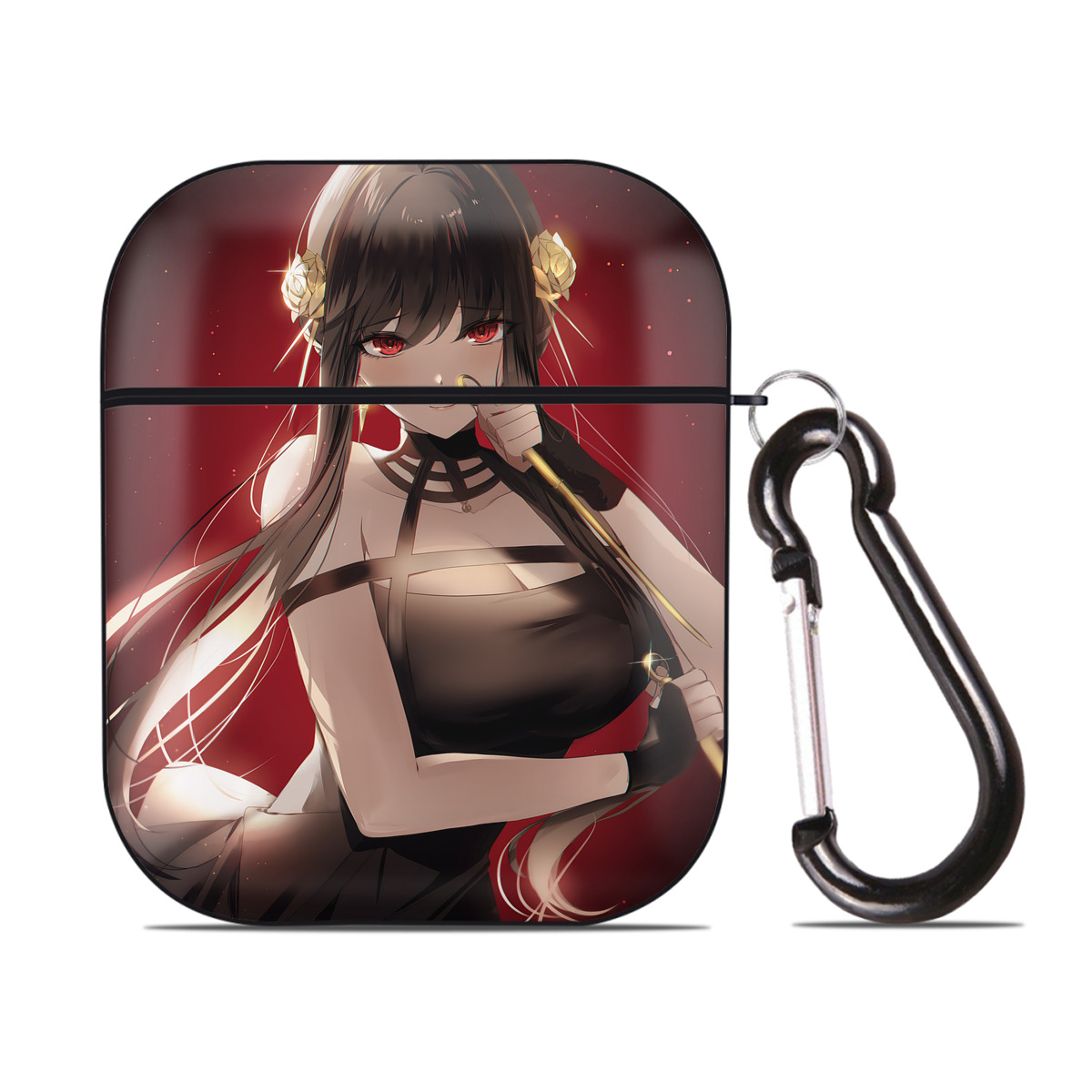 （画像用） SPY×FAMILY间谍家家酒 AirPods 第2世代保護ケース ハードシェル ブラック 耐衝撃・防指紋・カラビナ付き