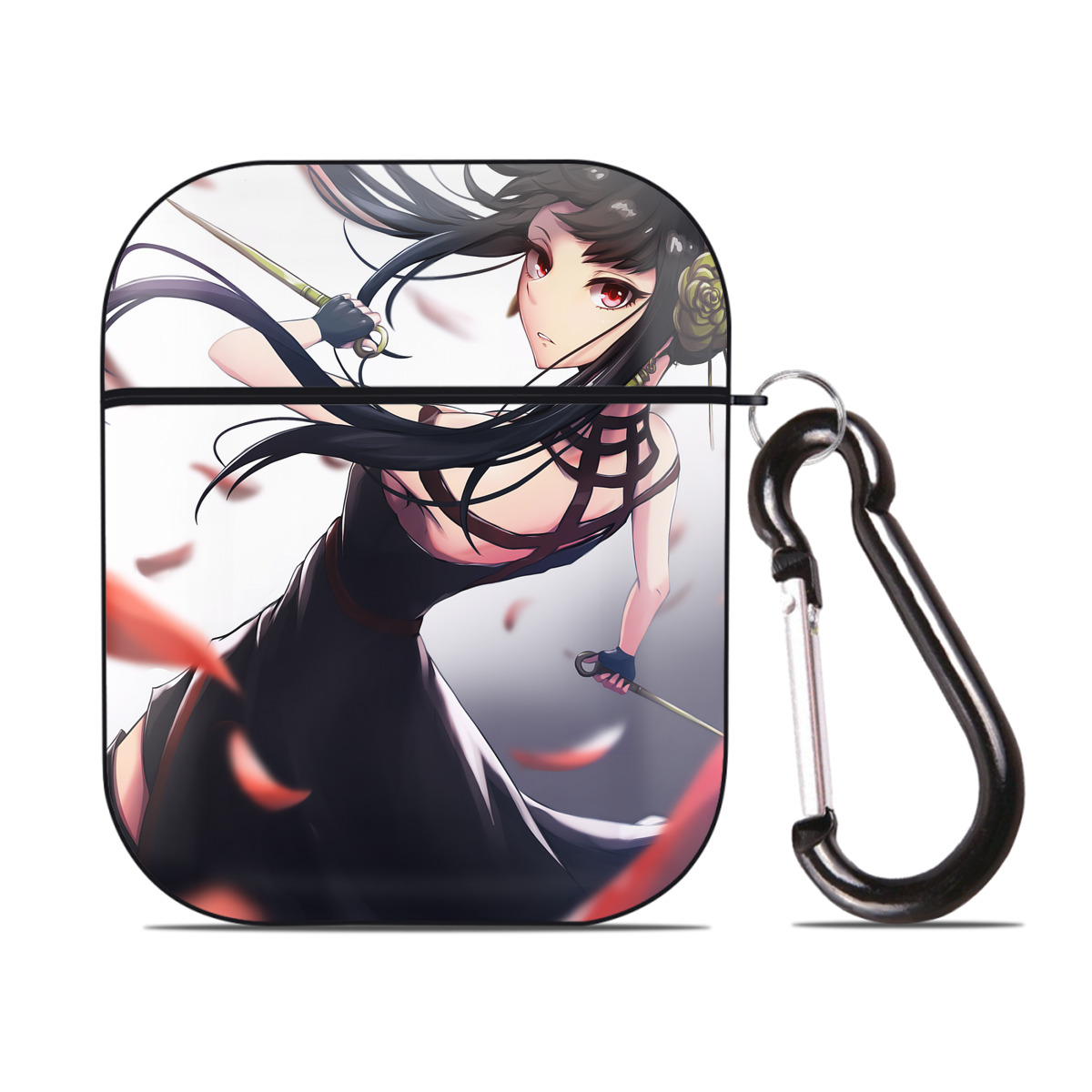 （画像用） SPY×FAMILY间谍家家酒 AirPods 第2世代保護ケース ハードシェル ブラック 耐衝撃・防指紋・カラビナ付き