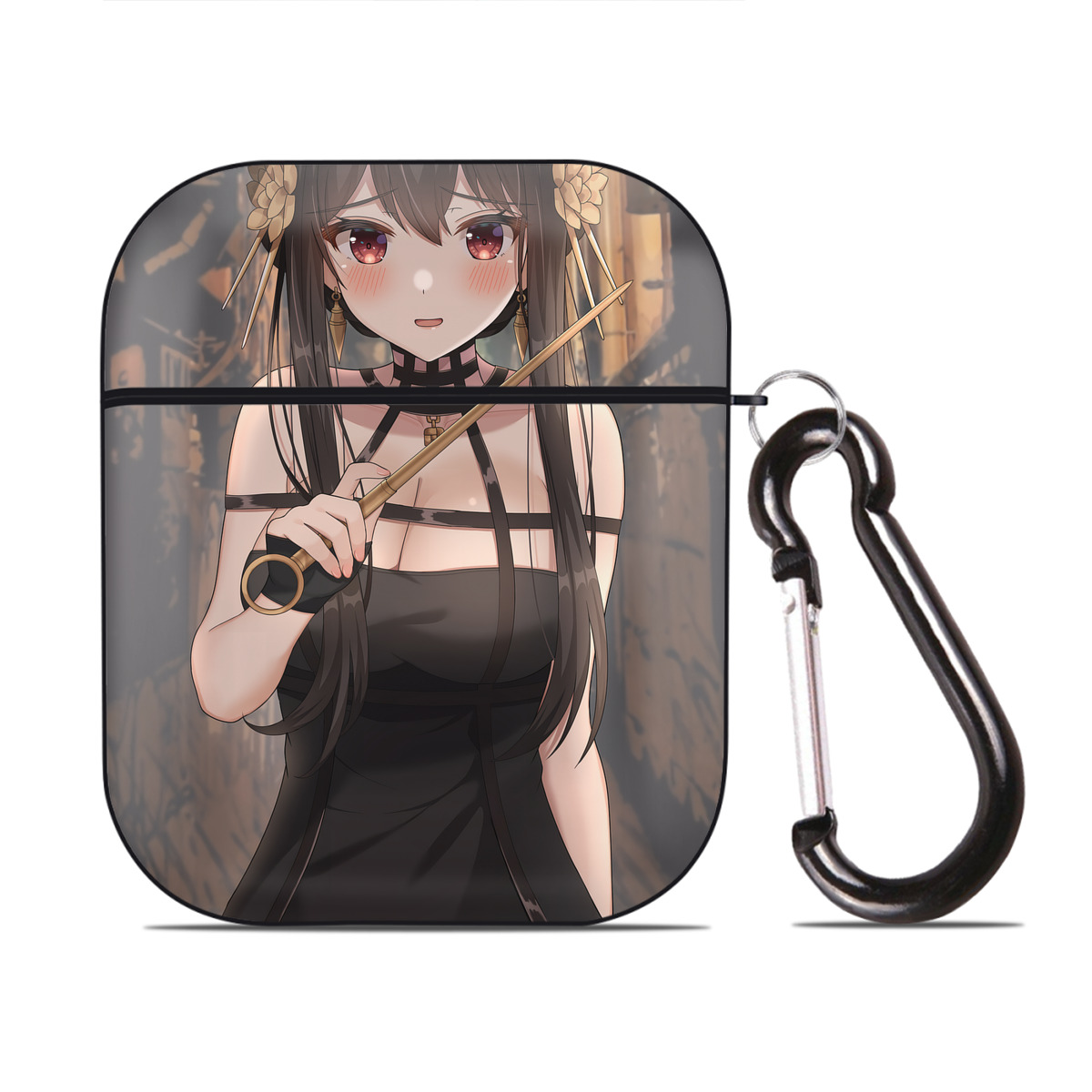 （画像用） SPY×FAMILY间谍家家酒 AirPods 第2世代保護ケース ハードシェル ブラック 耐衝撃・防指紋・カラビナ付き