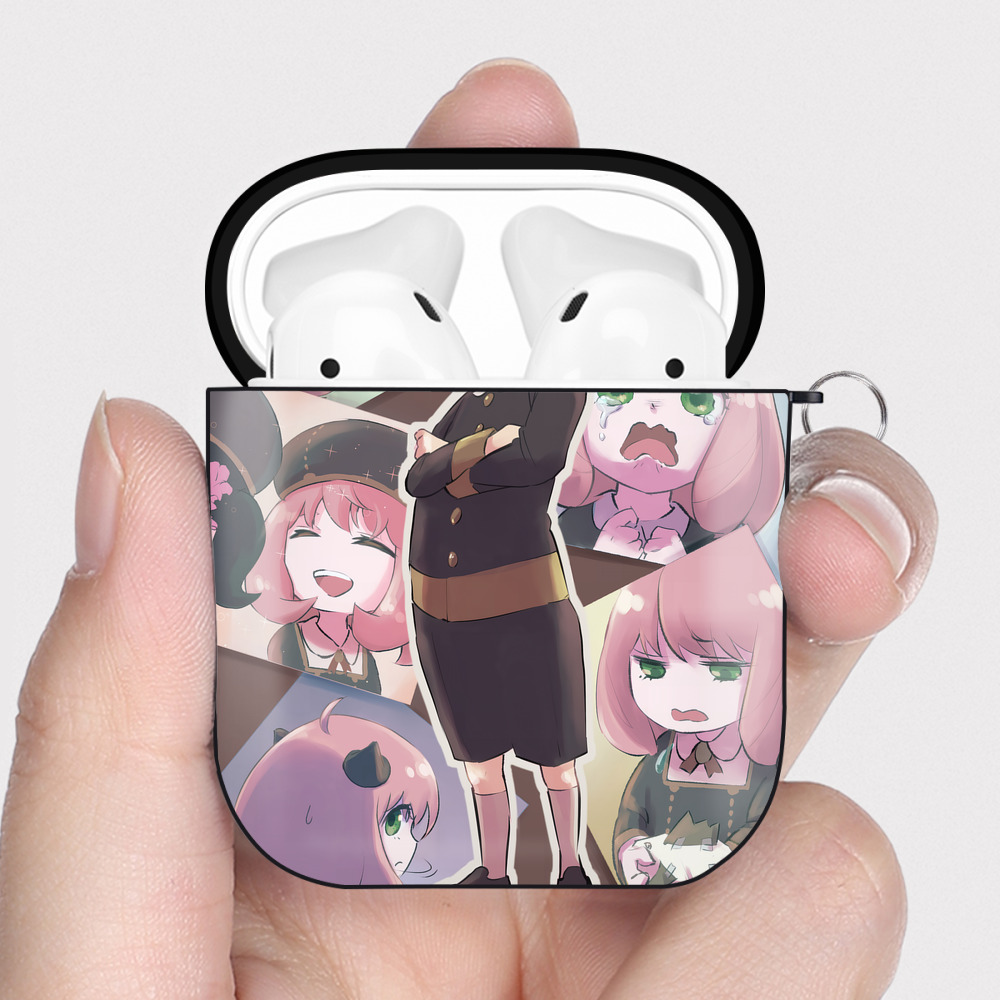 （画像用） SPY×FAMILY间谍家家酒 AirPods 第2世代保護ケース ハードシェル ブラック 耐衝撃・防指紋・カラビナ付き
