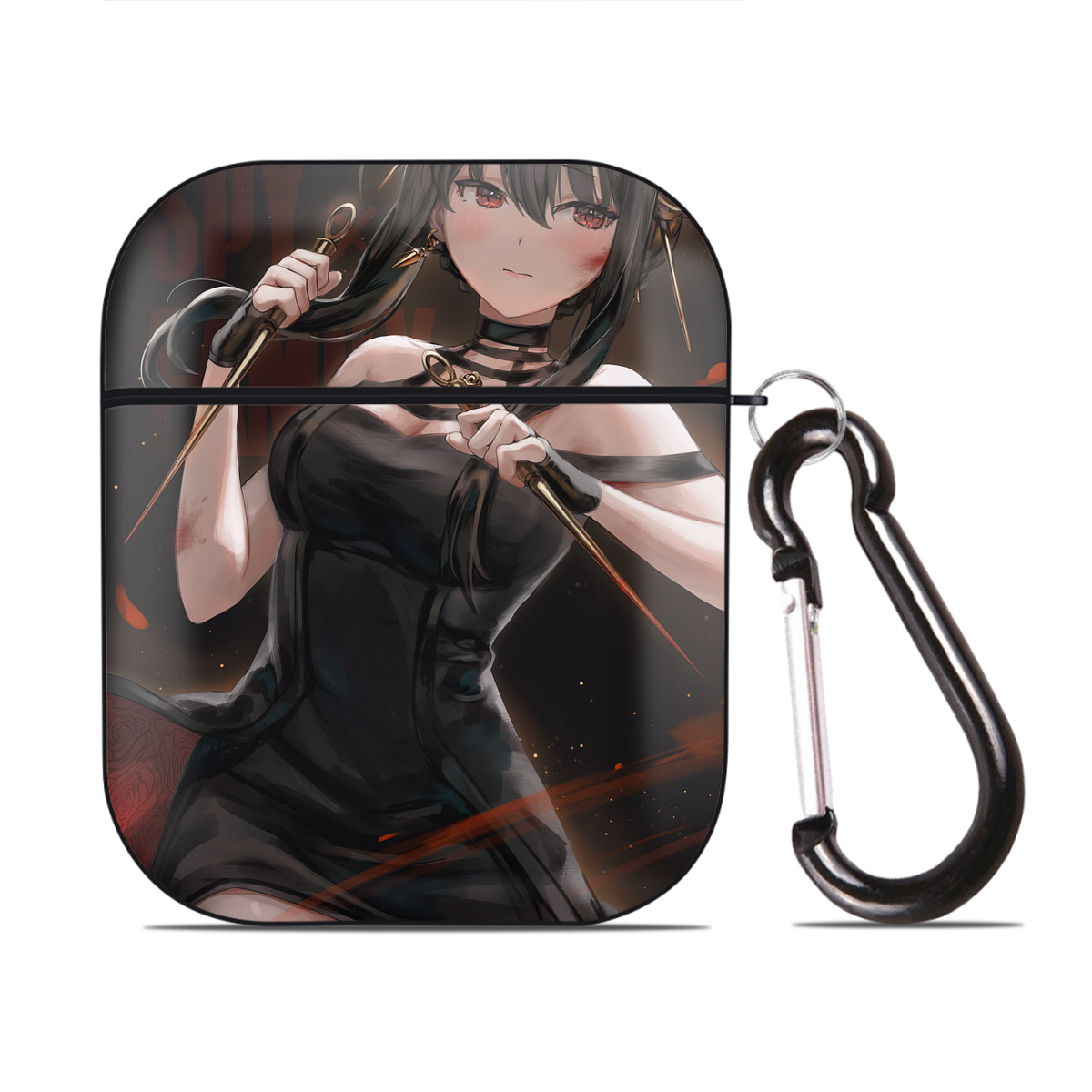 （画像用） SPY×FAMILY间谍家家酒 AirPods 第2世代保護ケース ハードシェル ブラック 耐衝撃・防指紋・カラビナ付き