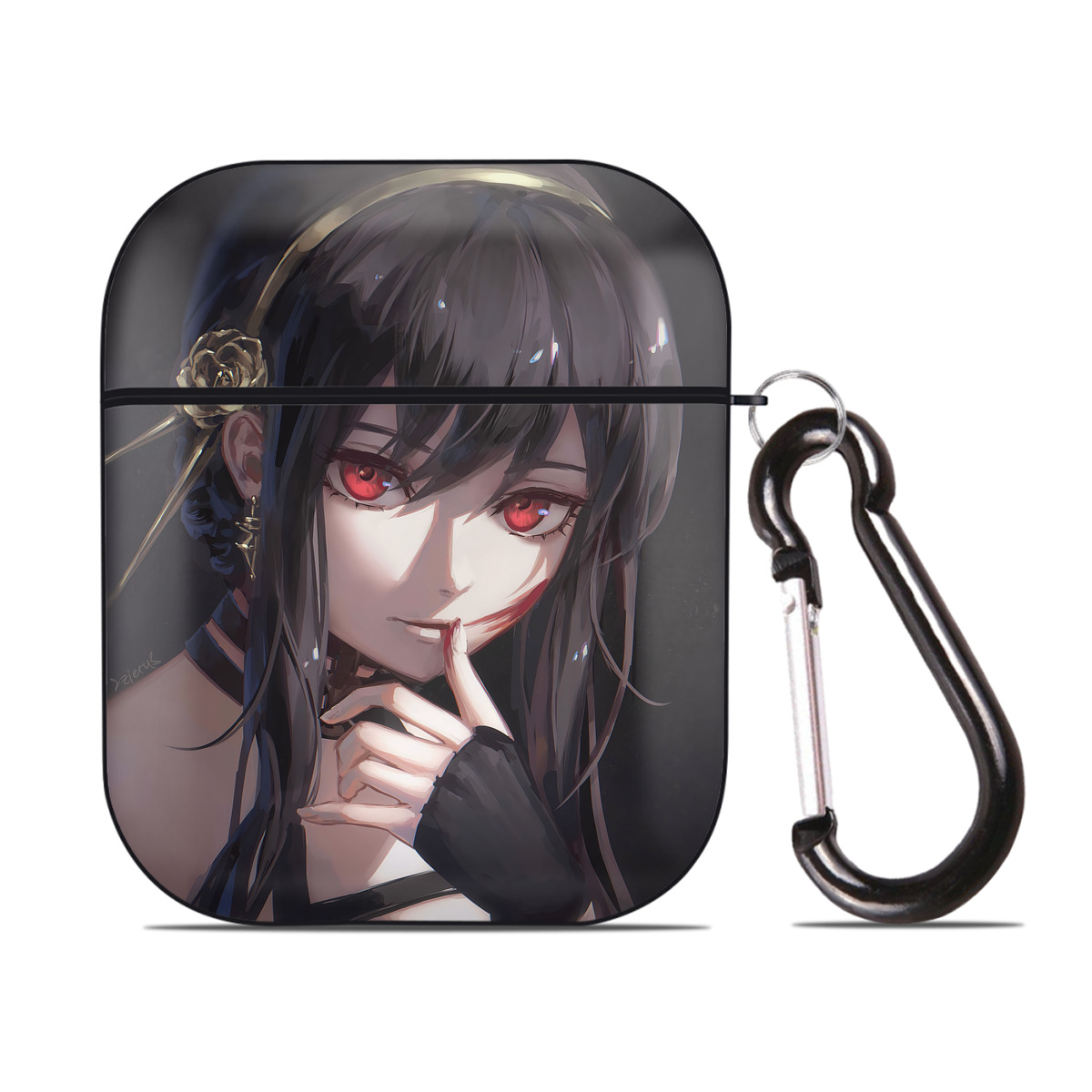 （画像用） SPY×FAMILY间谍家家酒 AirPods 第2世代保護ケース ハードシェル ブラック 耐衝撃・防指紋・カラビナ付き