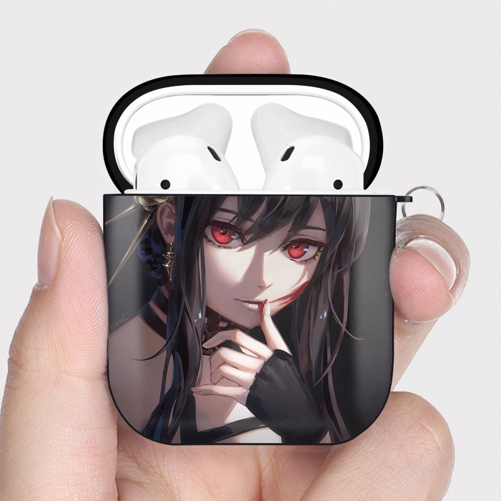 （画像用） SPY×FAMILY间谍家家酒 AirPods 第2世代保護ケース ハードシェル ブラック 耐衝撃・防指紋・カラビナ付き