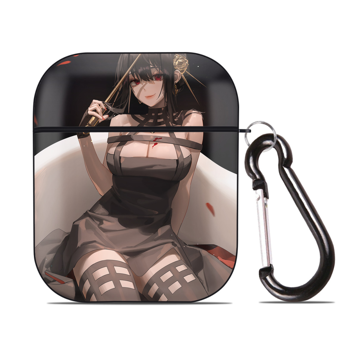 （画像用） SPY×FAMILY间谍家家酒 AirPods 第2世代保護ケース ハードシェル ブラック 耐衝撃・防指紋・カラビナ付き