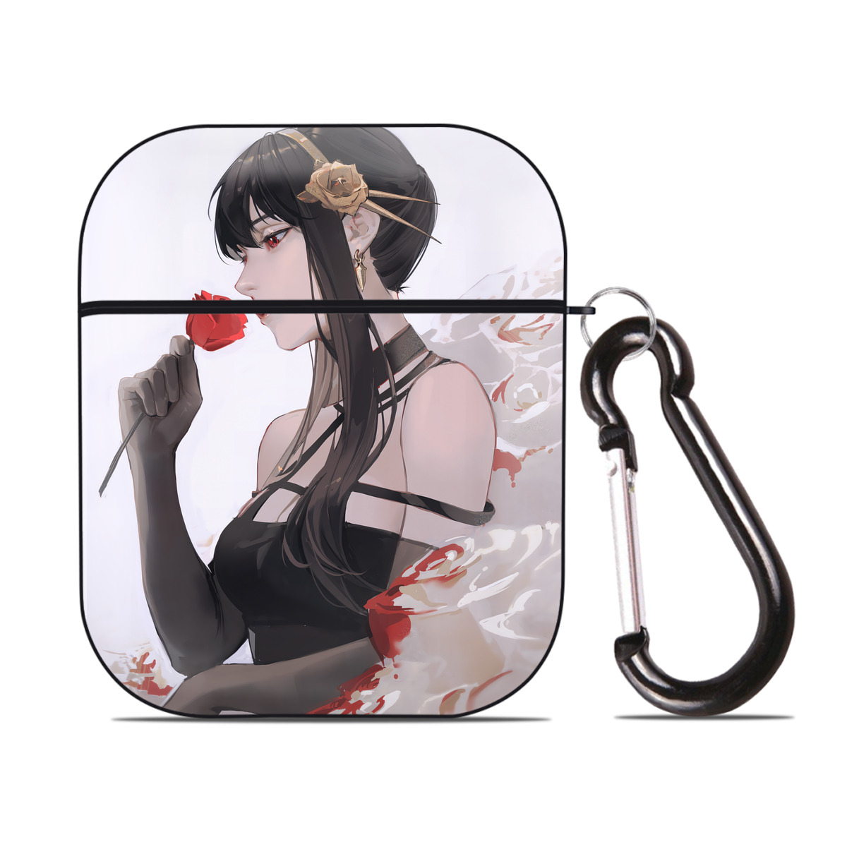 （画像用） SPY×FAMILY间谍家家酒 AirPods 第2世代保護ケース ハードシェル ブラック 耐衝撃・防指紋・カラビナ付き