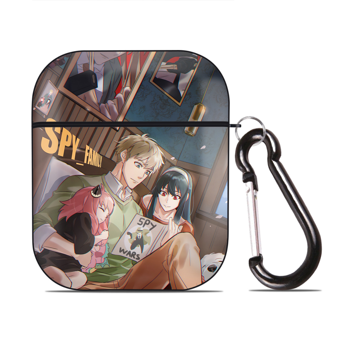 （画像用） SPY×FAMILY间谍家家酒 AirPods 第2世代保護ケース ハードシェル ブラック 耐衝撃・防指紋・カラビナ付き