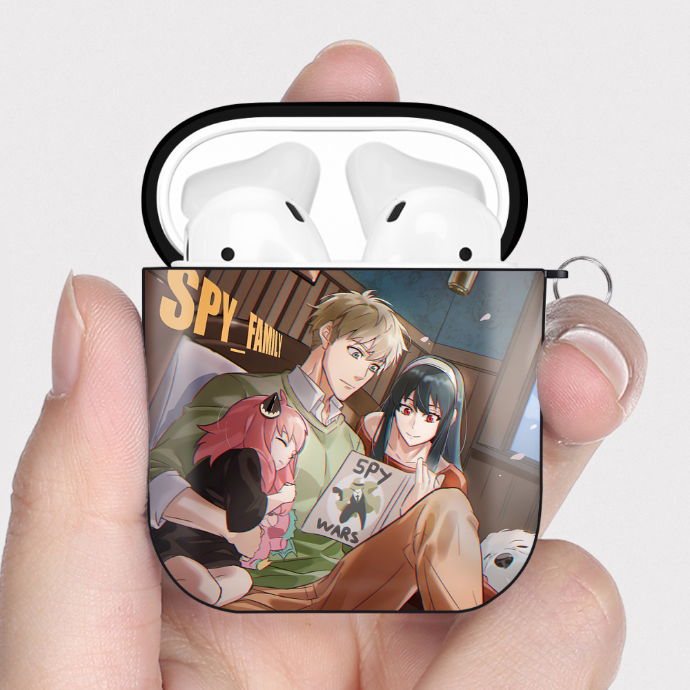 （画像用） SPY×FAMILY间谍家家酒 AirPods 第2世代保護ケース ハードシェル ブラック 耐衝撃・防指紋・カラビナ付き