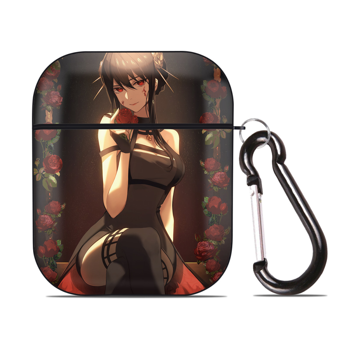 （画像用） SPY×FAMILY间谍家家酒 AirPods 第2世代保護ケース ハードシェル ブラック 耐衝撃・防指紋・カラビナ付き
