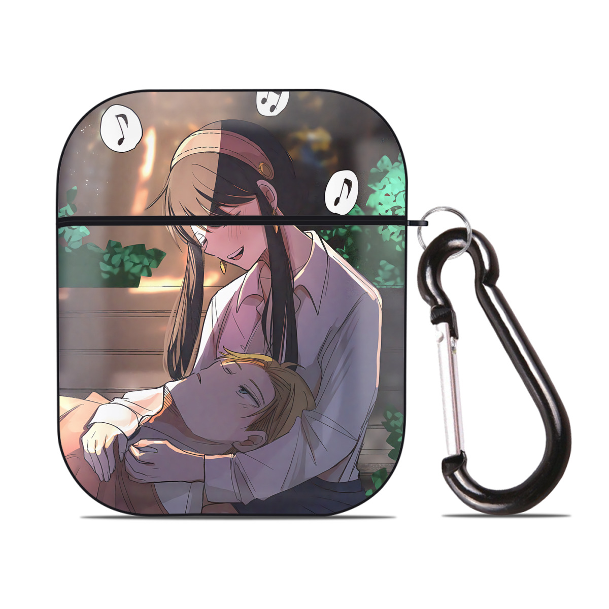 （画像用） SPY×FAMILY间谍家家酒 AirPods 第2世代保護ケース ハードシェル ブラック 耐衝撃・防指紋・カラビナ付き