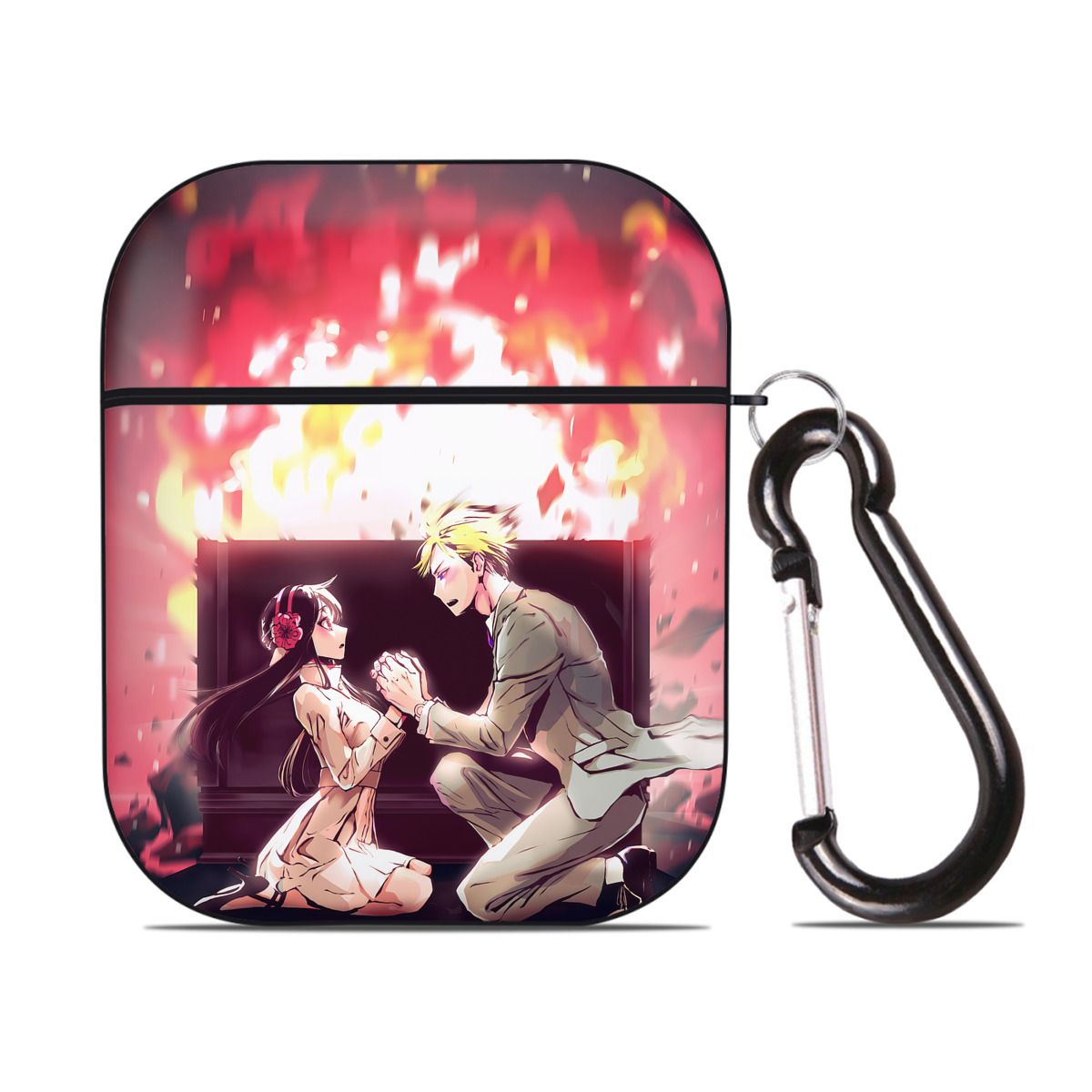 （画像用） SPY×FAMILY间谍家家酒 AirPods 第2世代保護ケース ハードシェル ブラック 耐衝撃・防指紋・カラビナ付き