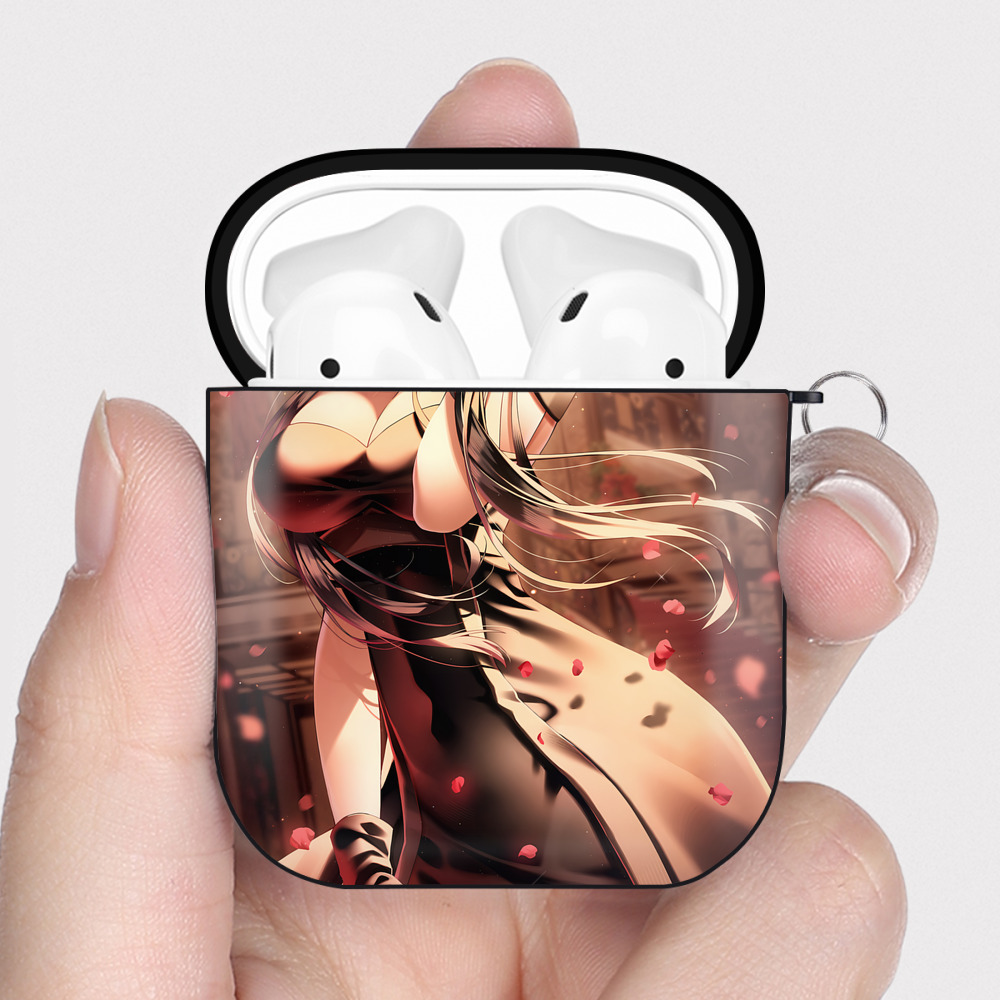 （画像用） SPY×FAMILY间谍家家酒 AirPods 第2世代保護ケース ハードシェル ブラック 耐衝撃・防指紋・カラビナ付き