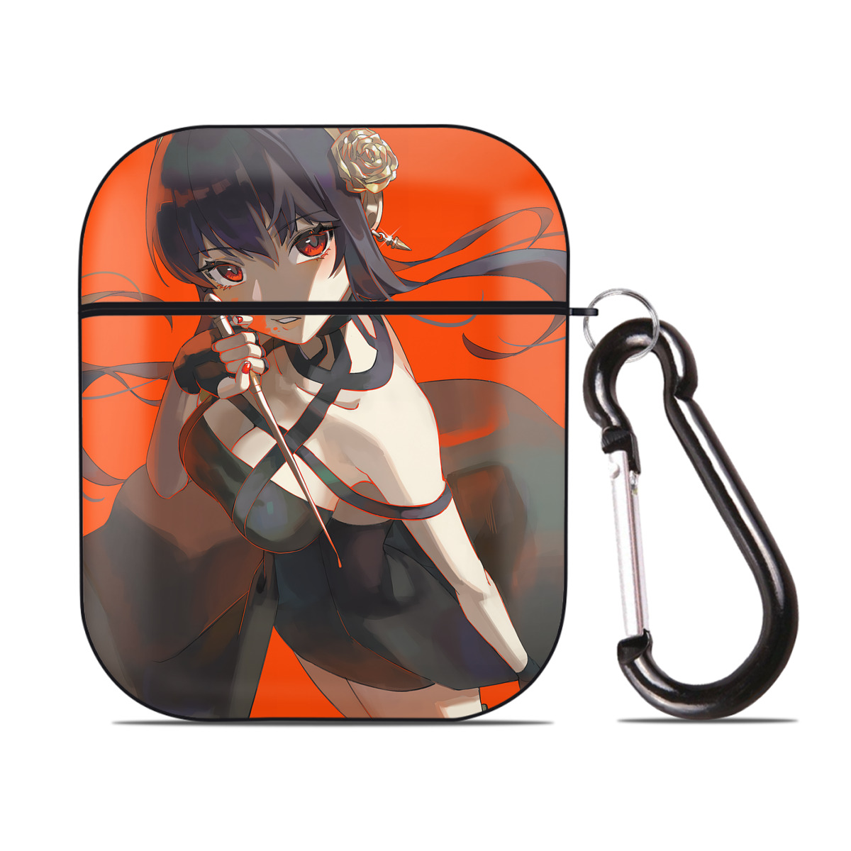 （画像用） SPY×FAMILY间谍家家酒 AirPods 第2世代保護ケース ハードシェル ブラック 耐衝撃・防指紋・カラビナ付き